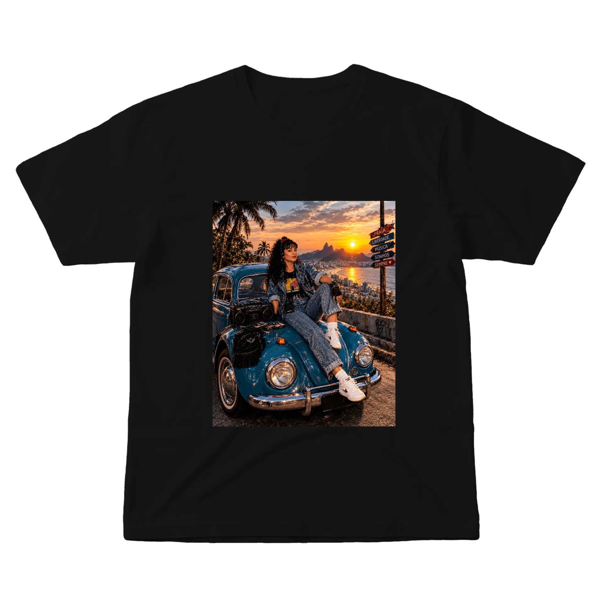 Camiseta Gata Descolada Jeans 100% Algodão Preto - Imagem 1