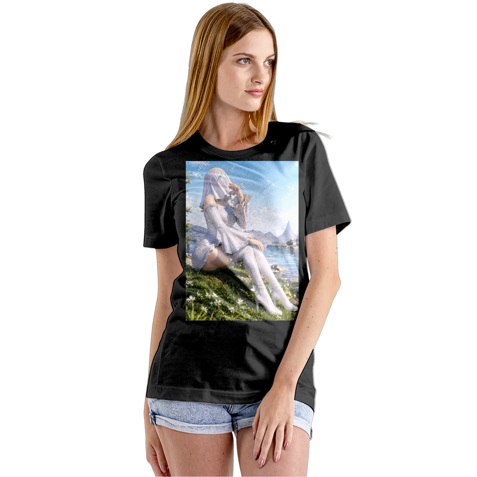 Camiseta Babylook Fantasma de Vestido Branco 100% Algodão - Imagem 5
