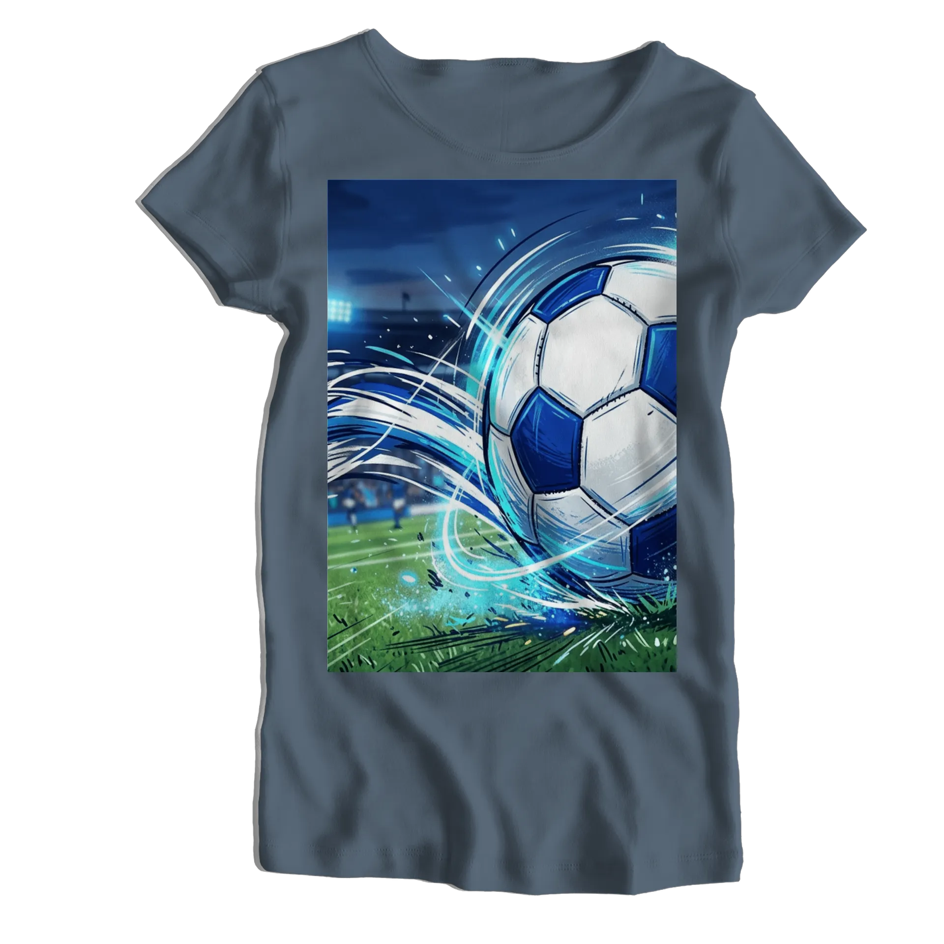 Camiseta Babylook Bola de Futebol Azul e Branca 100% Algodão - Imagem 1