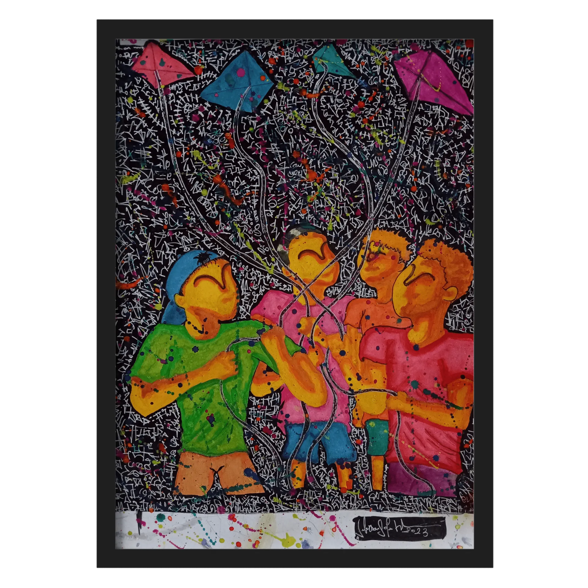 Quadro A3 Os Meninos e as Pipas Com Vidro de Jeferson Nalin  — imagem 1 de 3