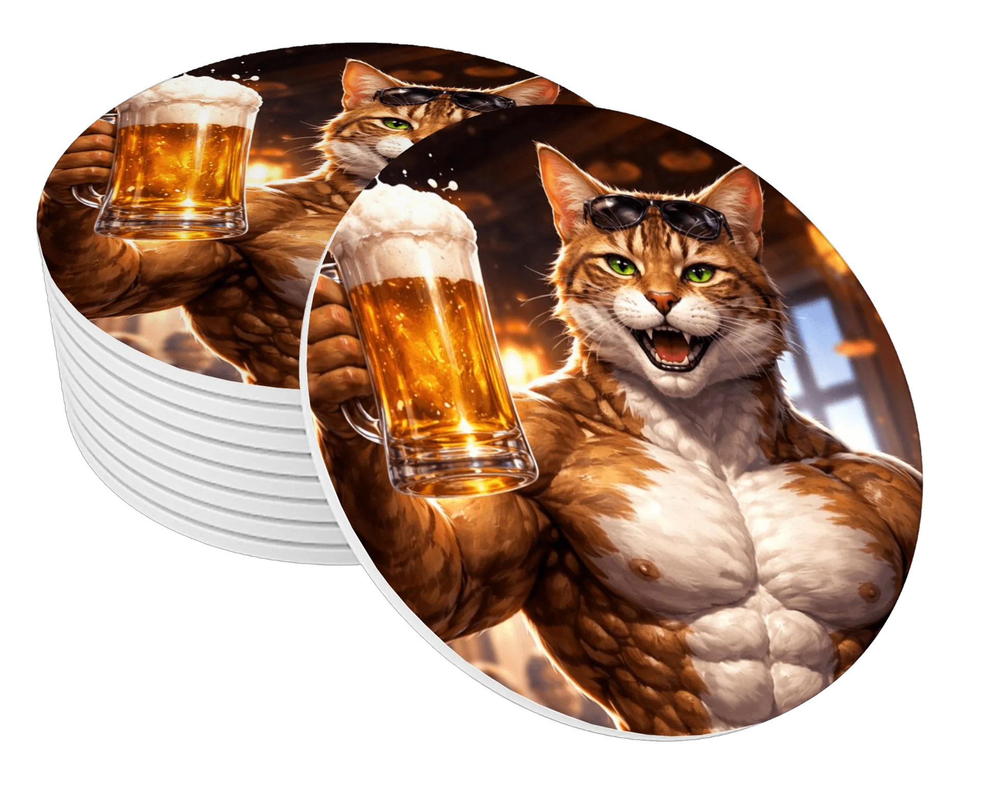 Porta-copo Gato Musculoso com Cerveja MDF de MARCUSVINICIUSVARGAS — imagem 1 de 3