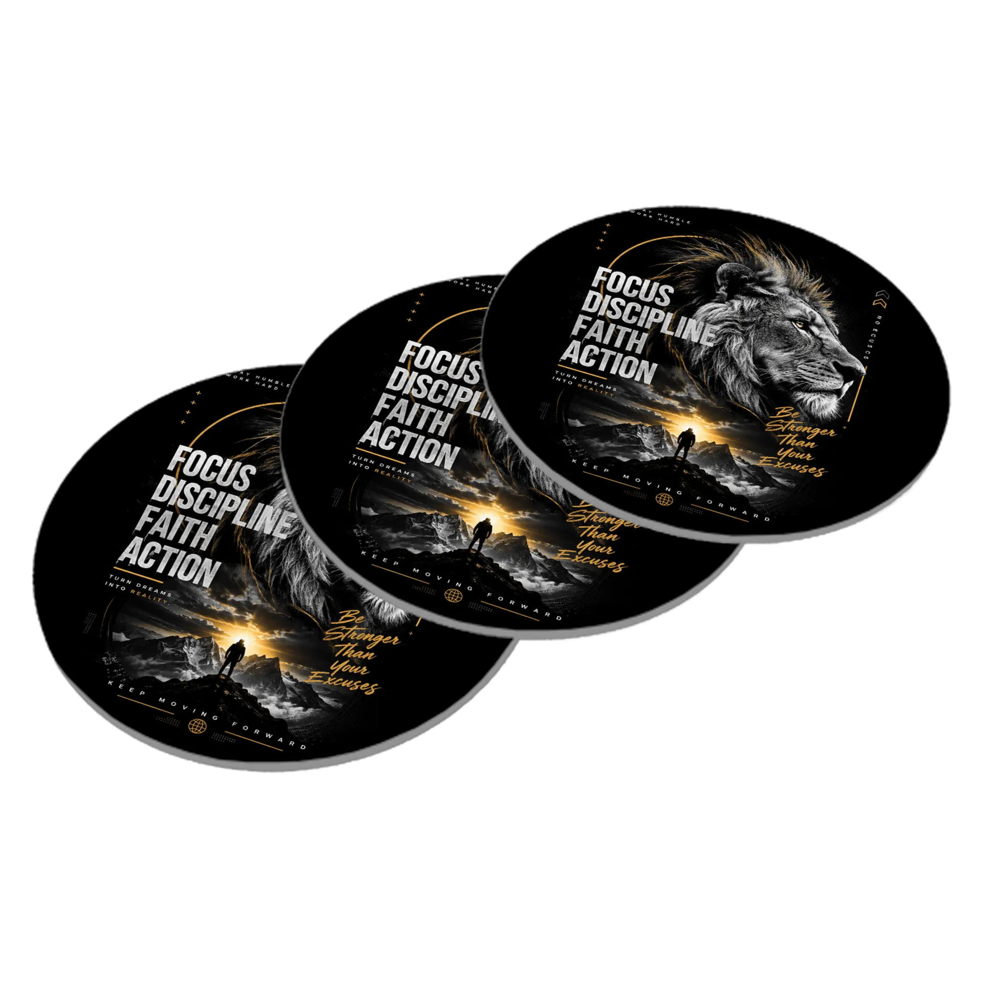 Porta-copo MDF Focus Discipline Faith Action Arte Lion - Imagem 3