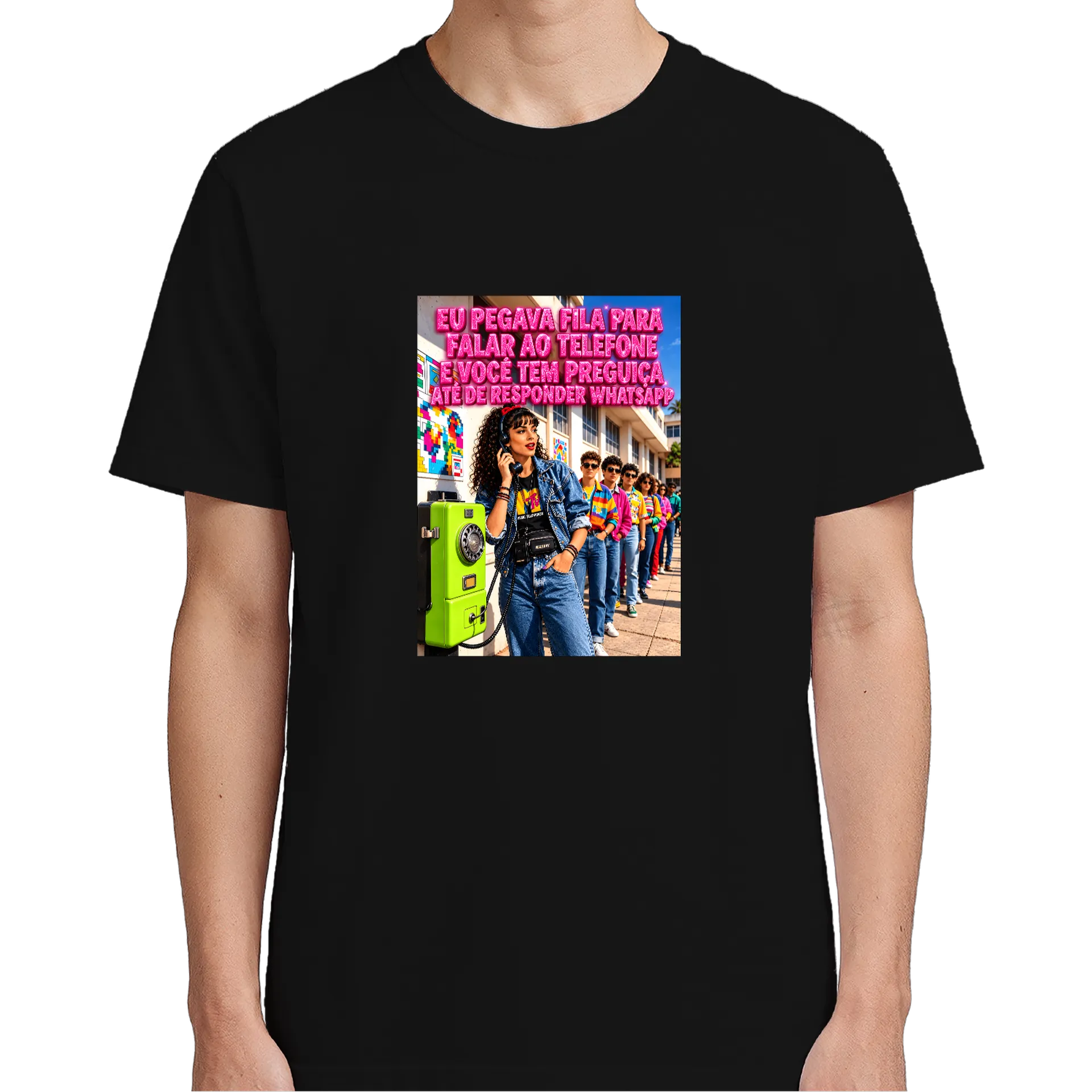 Camiseta Estampa Função Telefone Neon 100% Algodão - Imagem 4
