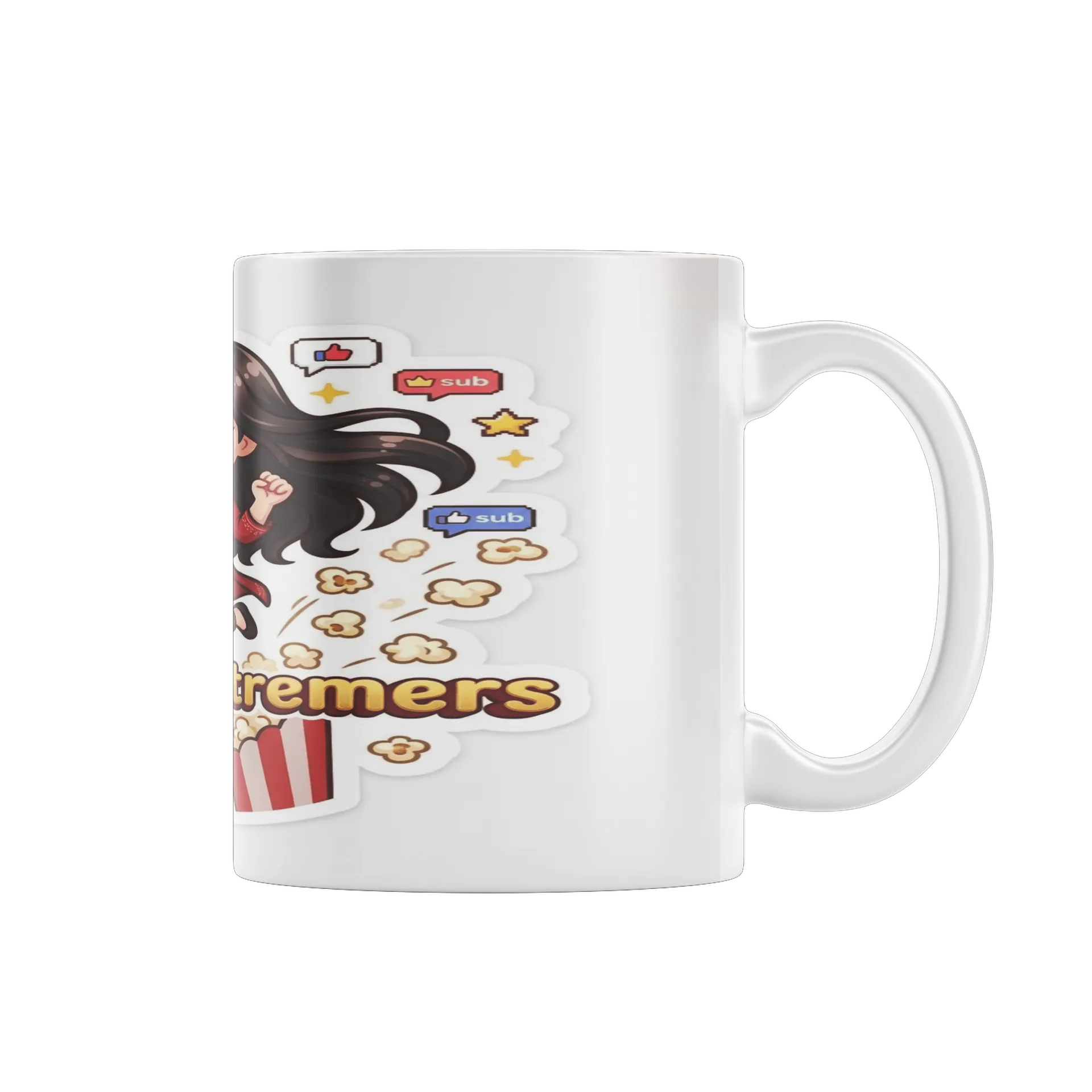 Caneca Streamer Chibi com Pipoca e Balões de Live 325ml - Imagem 2