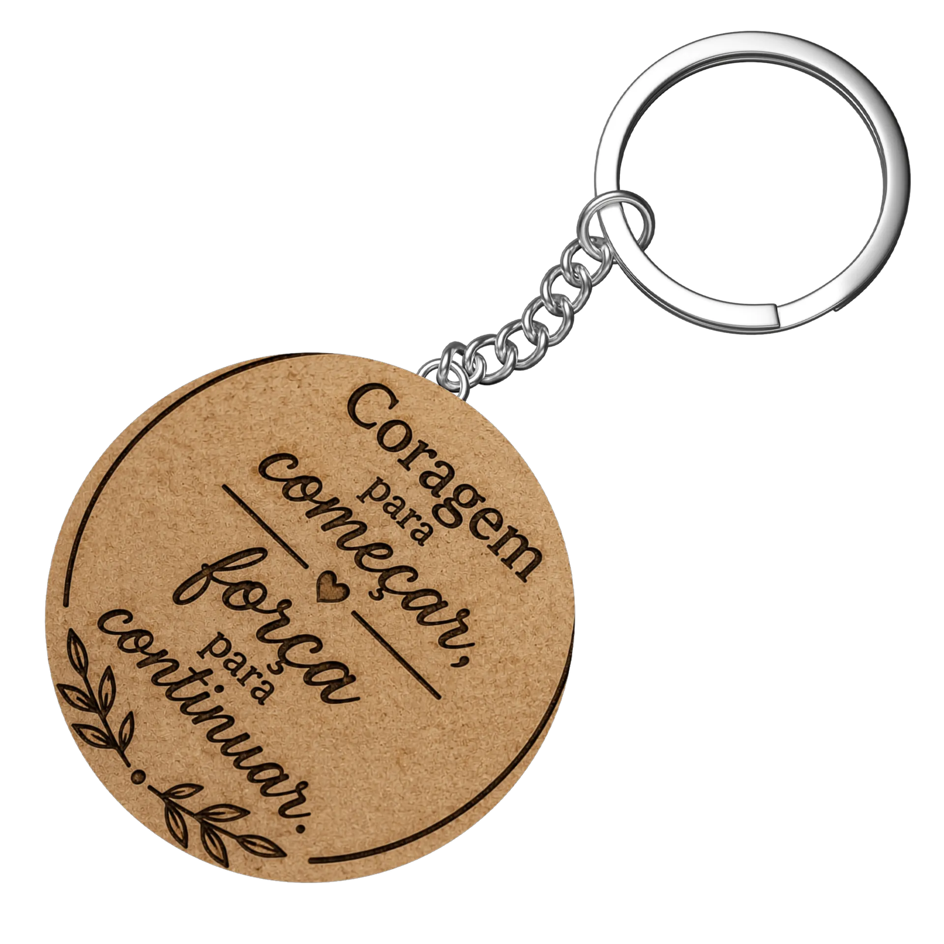 Chaveiro MDF Mensagem Coragem para Começar Estampa Madeira - Imagem 4
