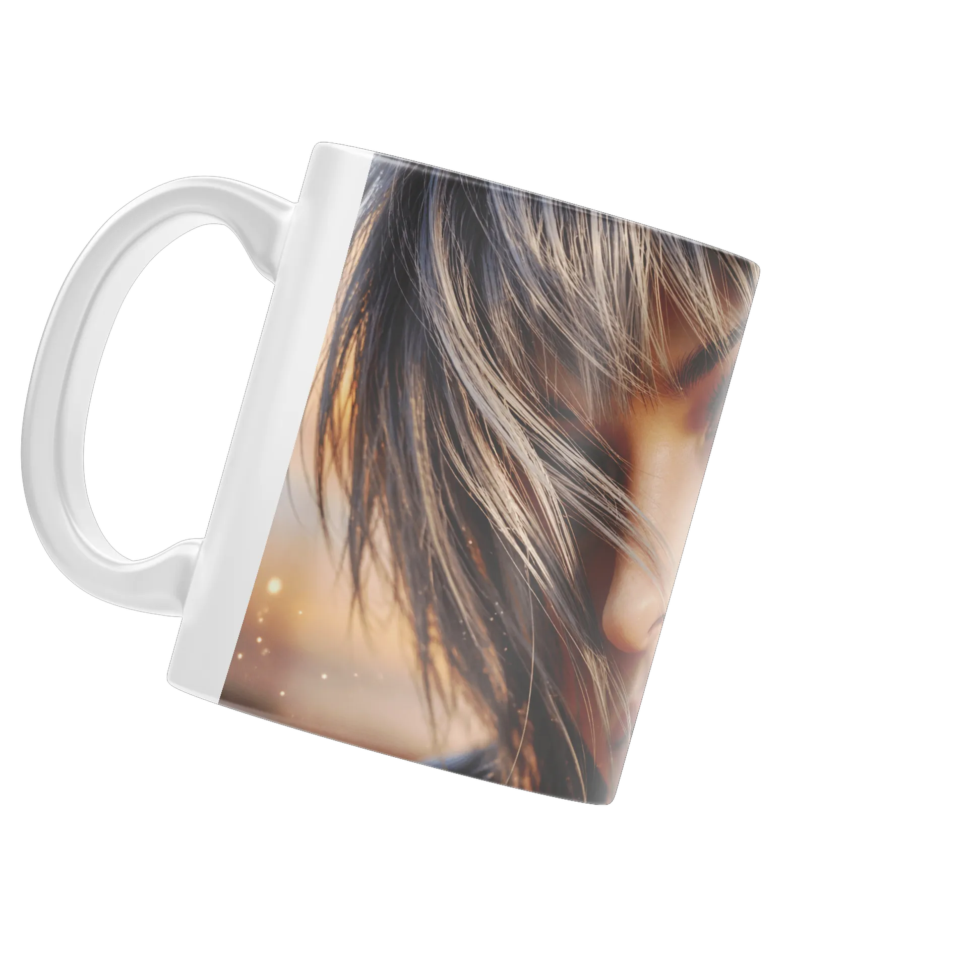 Caneca Rosto Feminino Retrato Realista Tons Dourados 325ml - Imagem 3