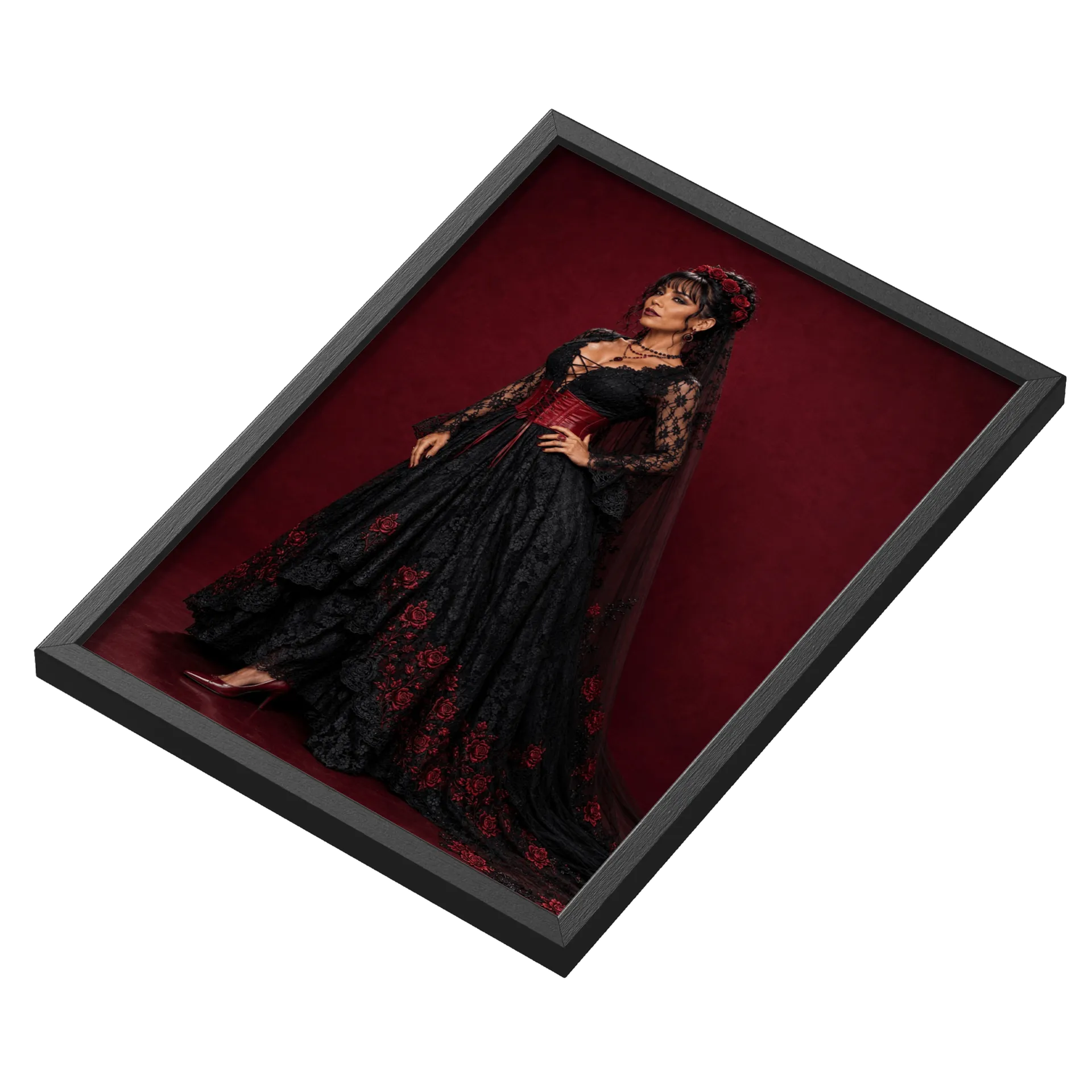 Quadro Mulher Gothic Vermelho A3 Com Vidro MDF e Vidro - Imagem 3