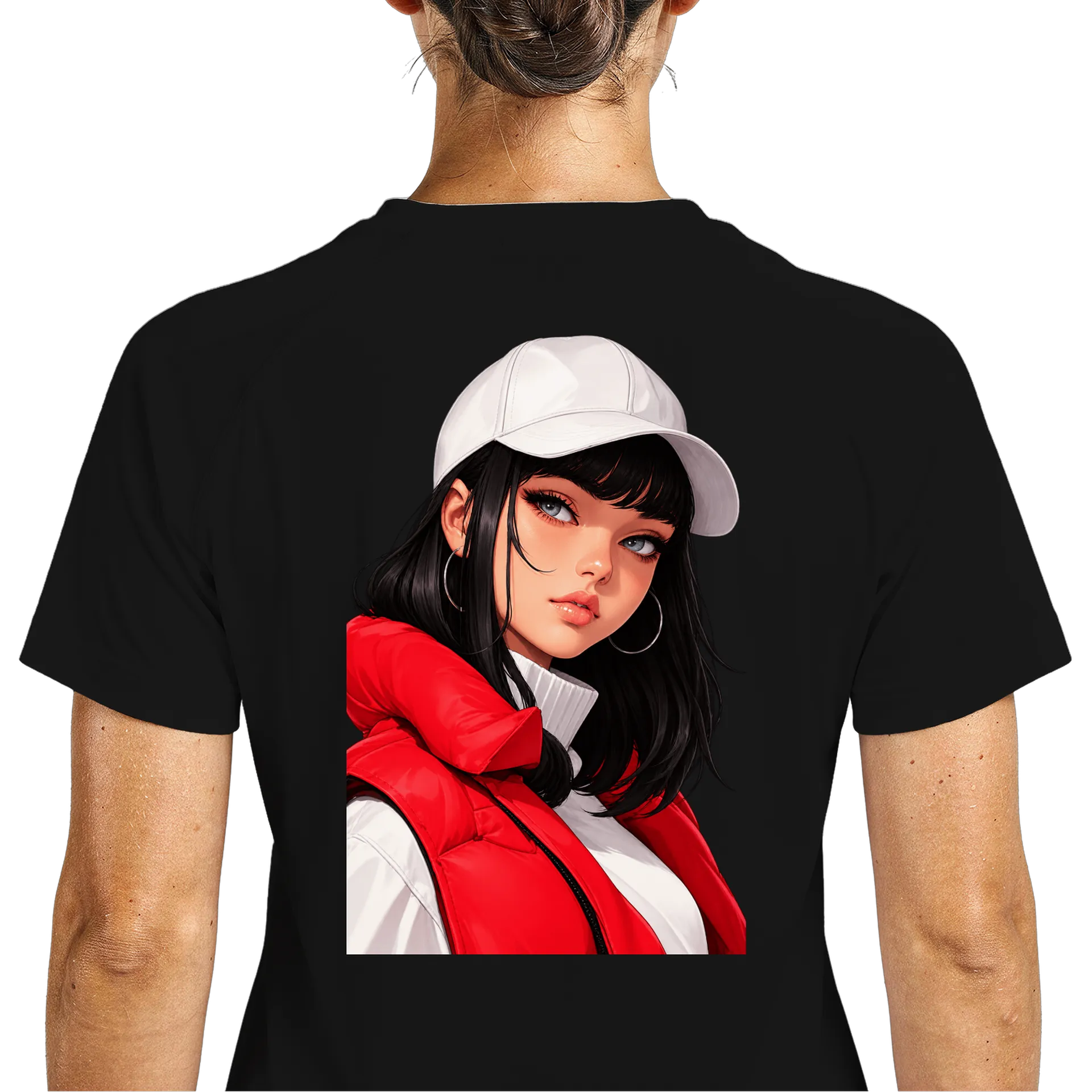 Camiseta Dry Fit Retrato Feminino Estilo Anime Vermelho e - Imagem 5