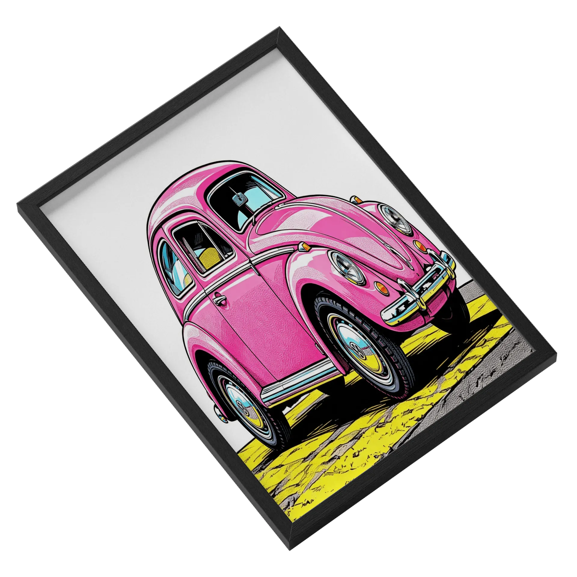 Quadro Carro Volksvagen Fusca Rosa A3 com Vidro MDF e Vidro - Imagem 2