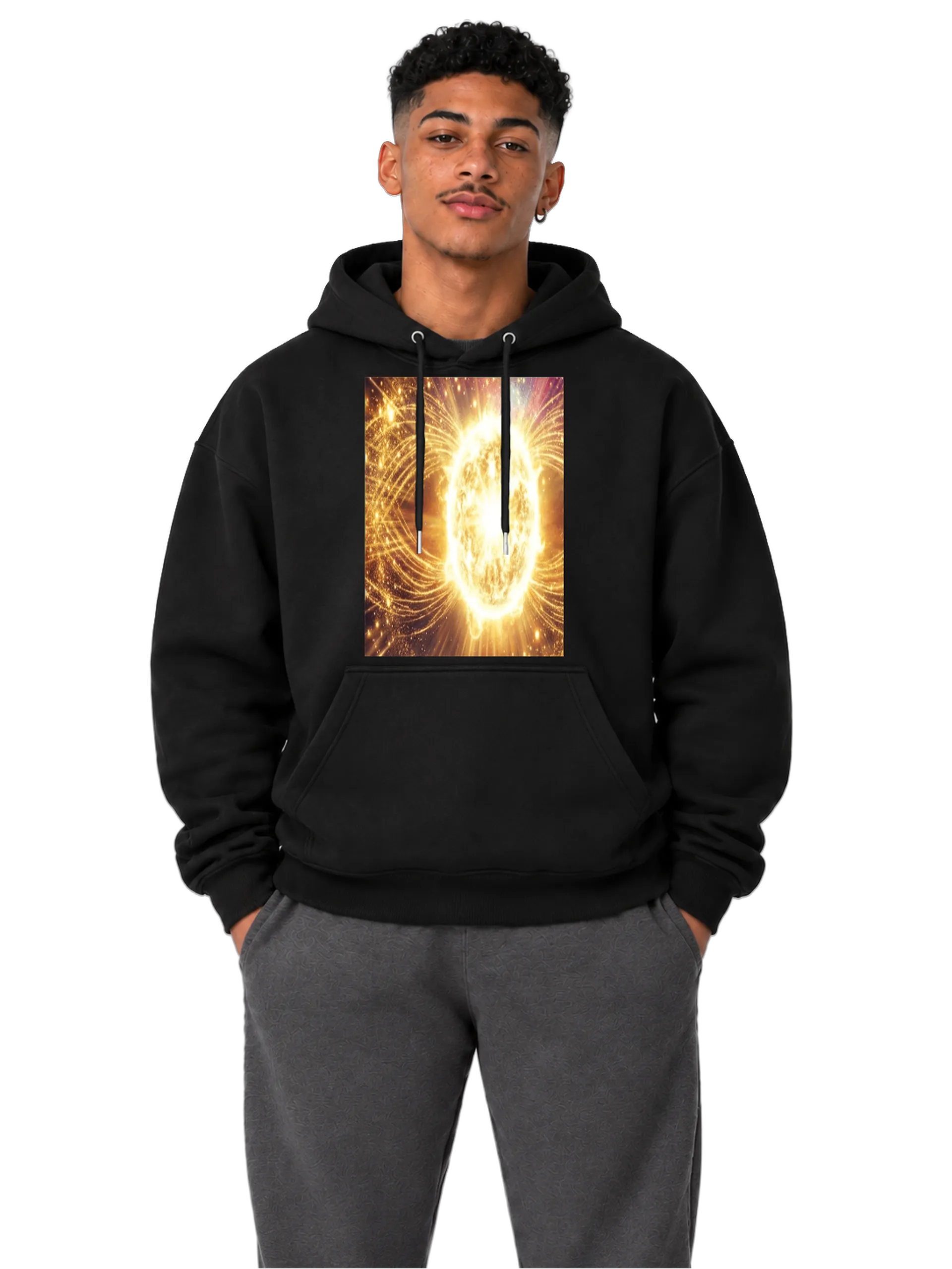 Blusa Moletom Canguru Sol Dourado Estilo Cósmico - Imagem 3