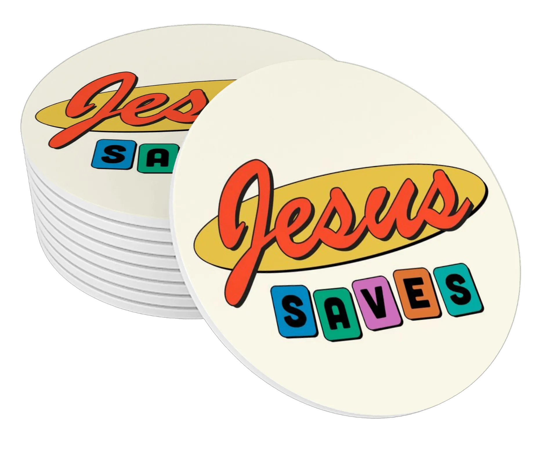 Porta-copo Jesus Saves Tema Colorido Arranjo MDF de Teologia Entusiasta — imagem 1 de 3