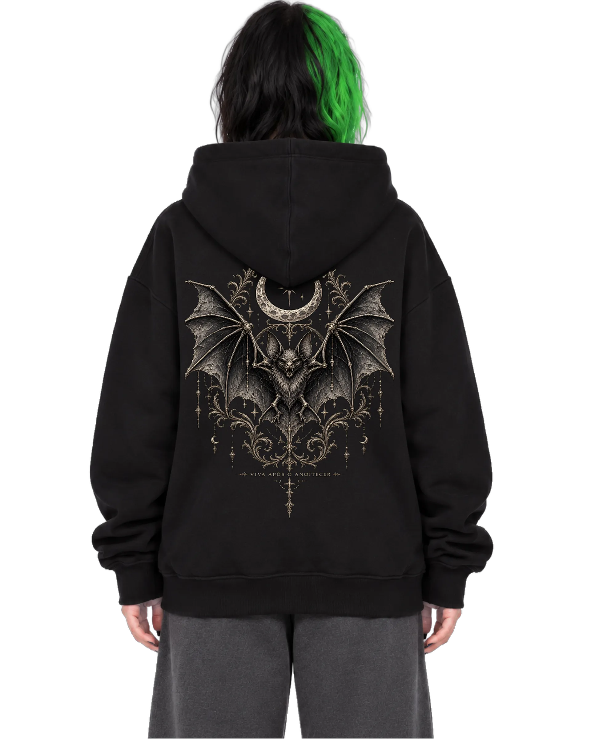 Blusa Moletom Canguru Morcego e Lua Gótico Vintage - Imagem 2