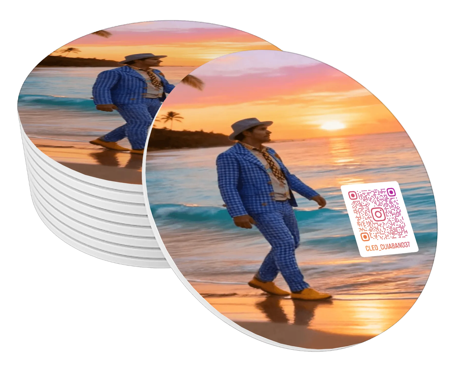 Porta-copo MDF Praia Pôr do Sol 10x10cm de cleodearaujo — imagem 1 de 3
