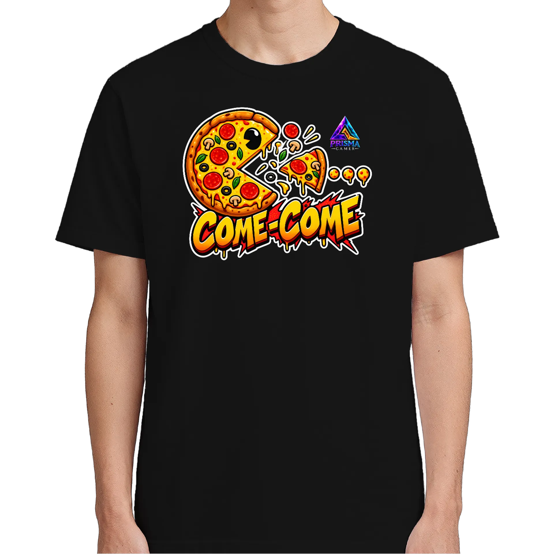 Camiseta PIZZA COME-COME Estilo Cartoon 100% Algodão - Imagem 4