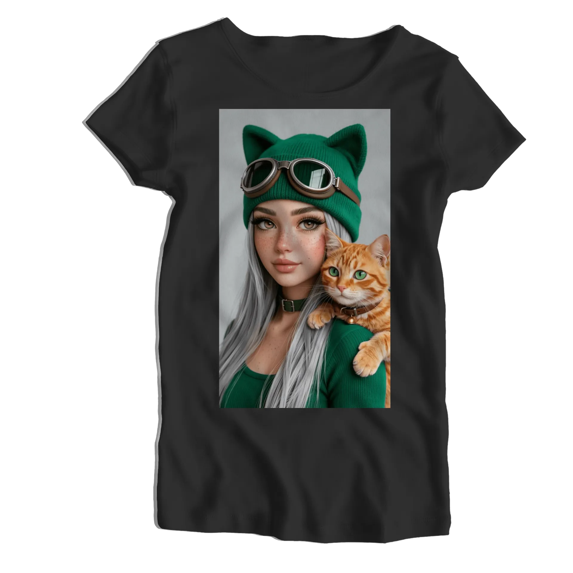 Camiseta Babylook Mulher e Gato Laranja 100% Algodão - Imagem 1