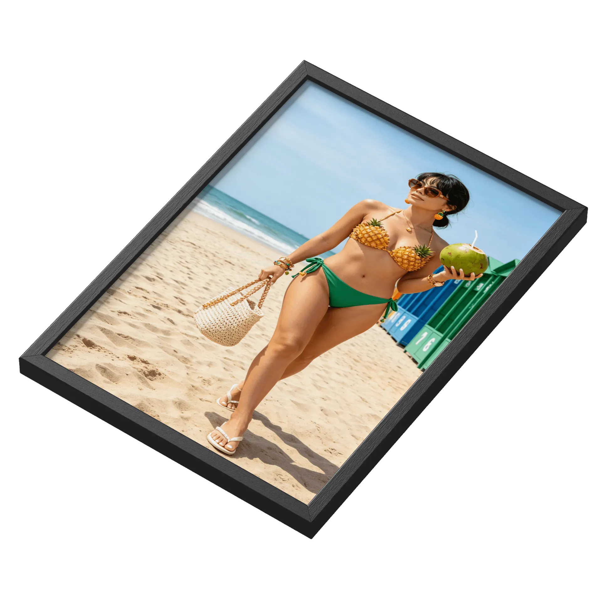 Quadro Praia Mulher Calçada Verde A3 MDF e Vidro - Imagem 3