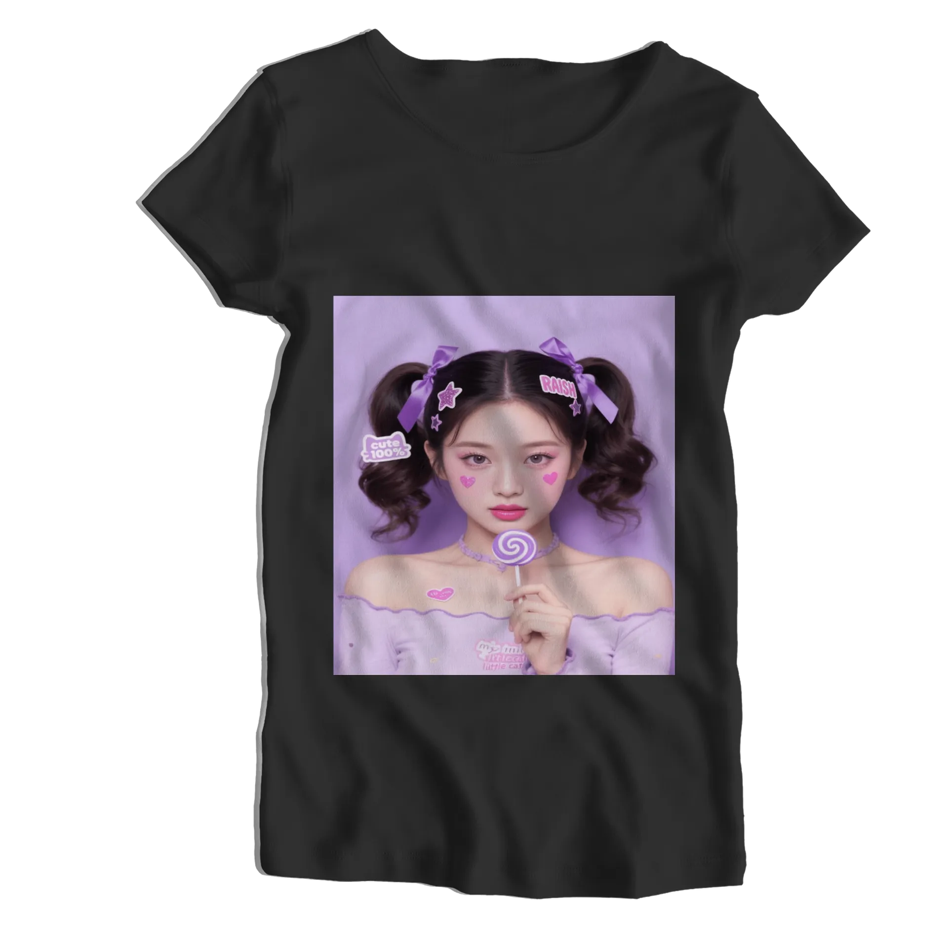 Camiseta Babylook Retrato Pop Laços Roxos 100% Algodão - Imagem 1