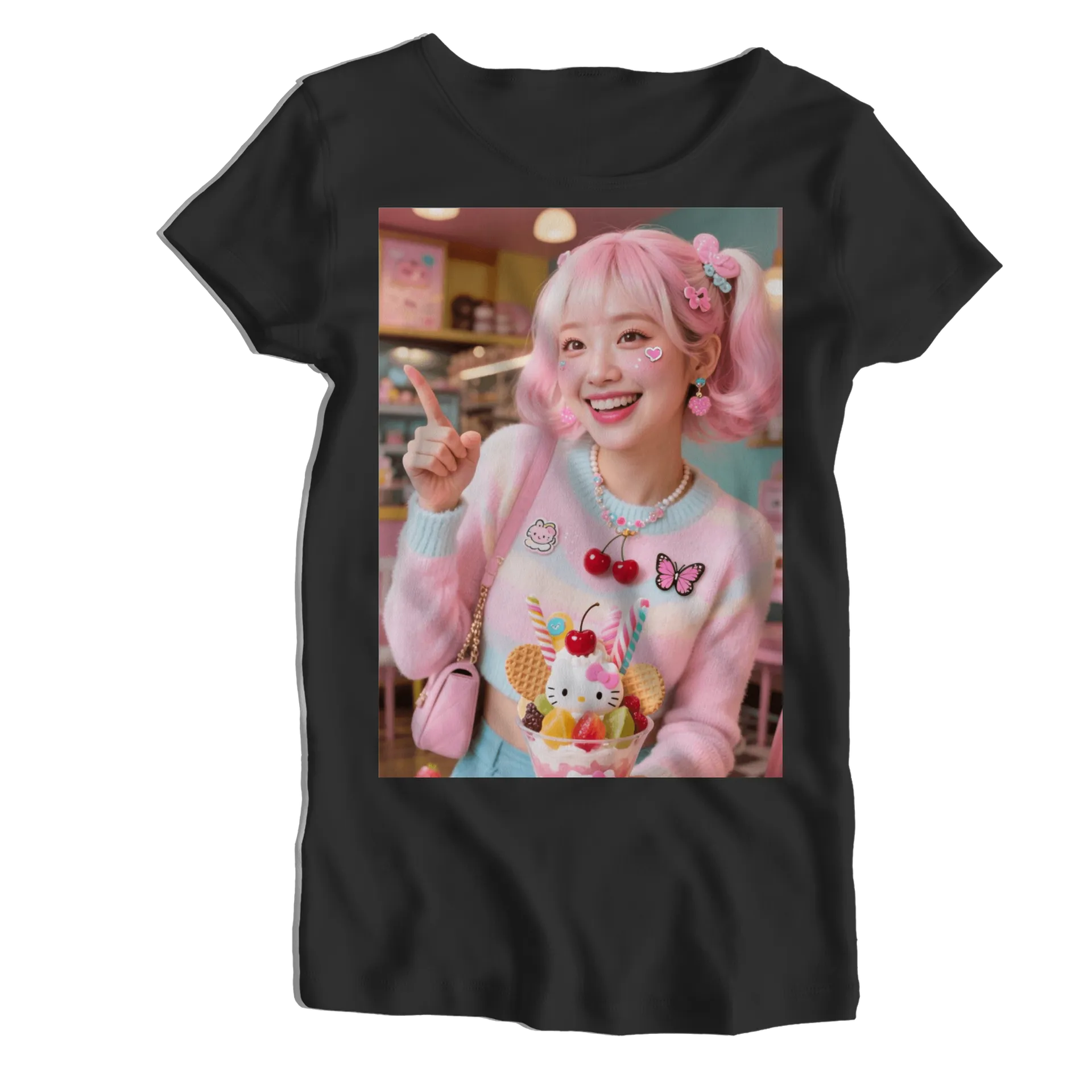Camiseta Babylook Hello Kitty Sundae Colorido 100% Algodão - Imagem 1