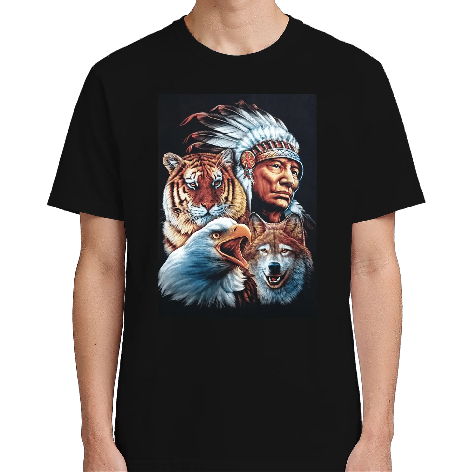 Camiseta Algodão índio, tigre, lobo e águia  de Lopes Estampas Clássicas  — imagem 4 de 6