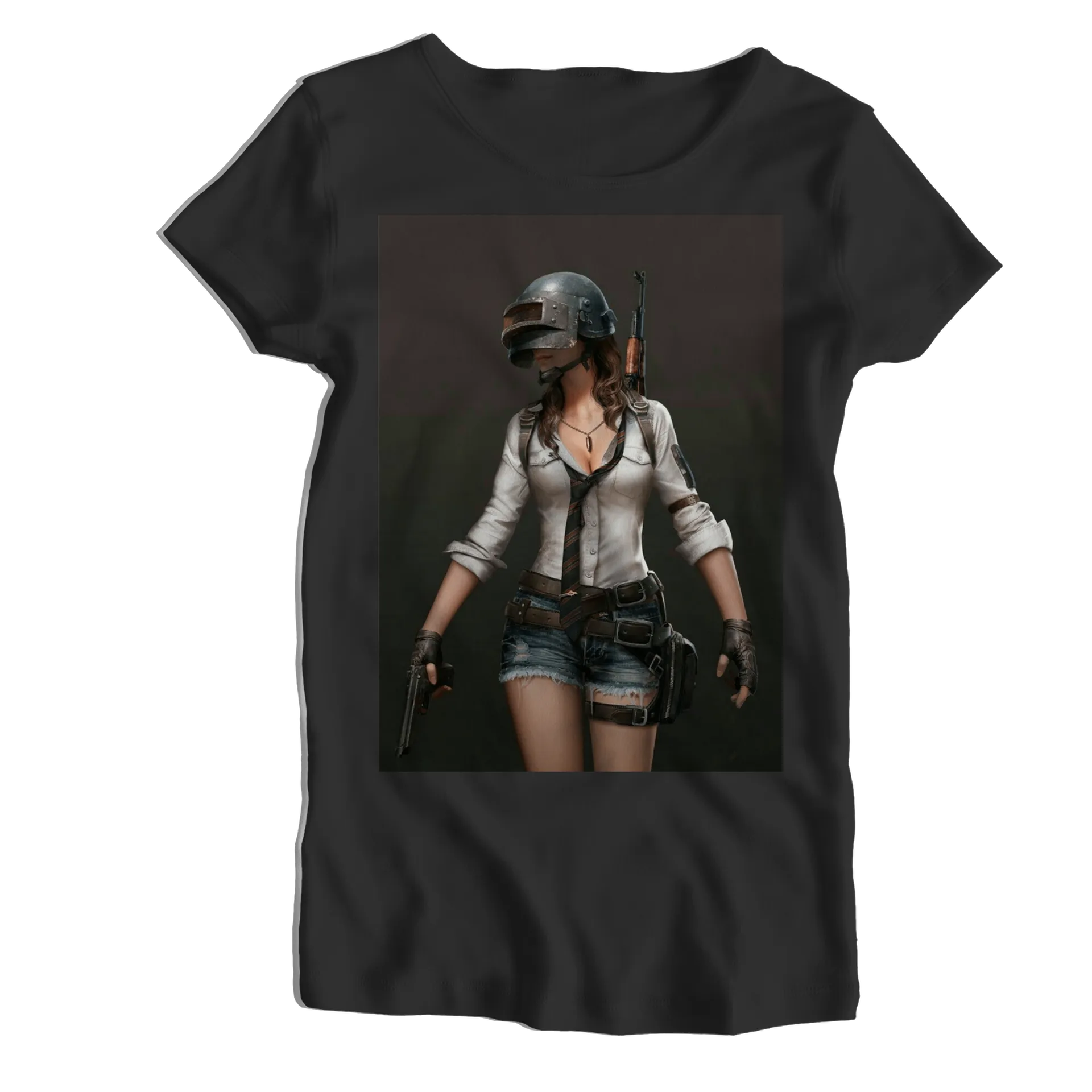 Camiseta Babylook Personagem com Capacete e Armas 100% - Imagem 1