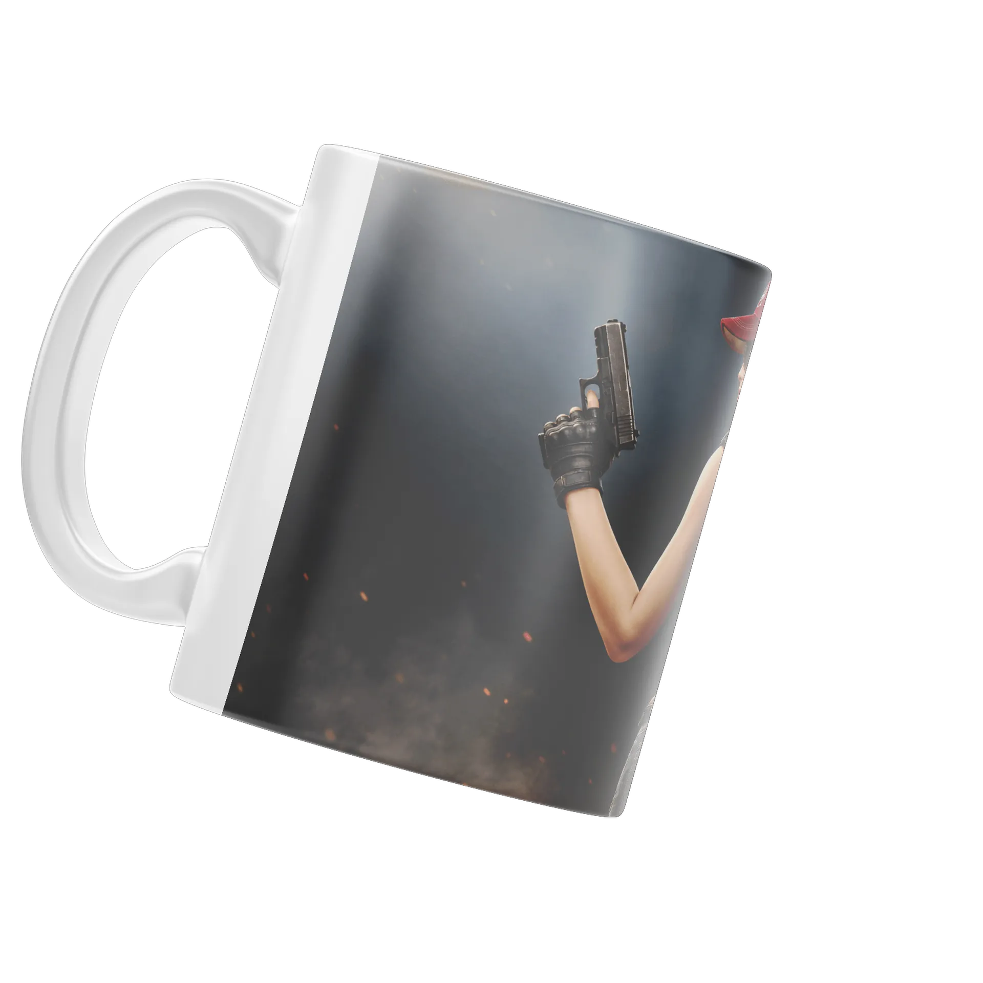 Caneca Porcelana Ilustração Realista Mulher Armada 325ml - Imagem 3
