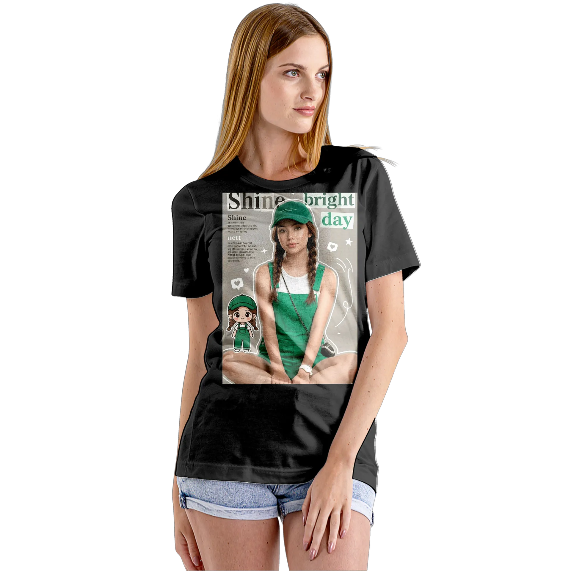 Camiseta Babylook Menina de Boné Verde 100% Algodão - Imagem 5