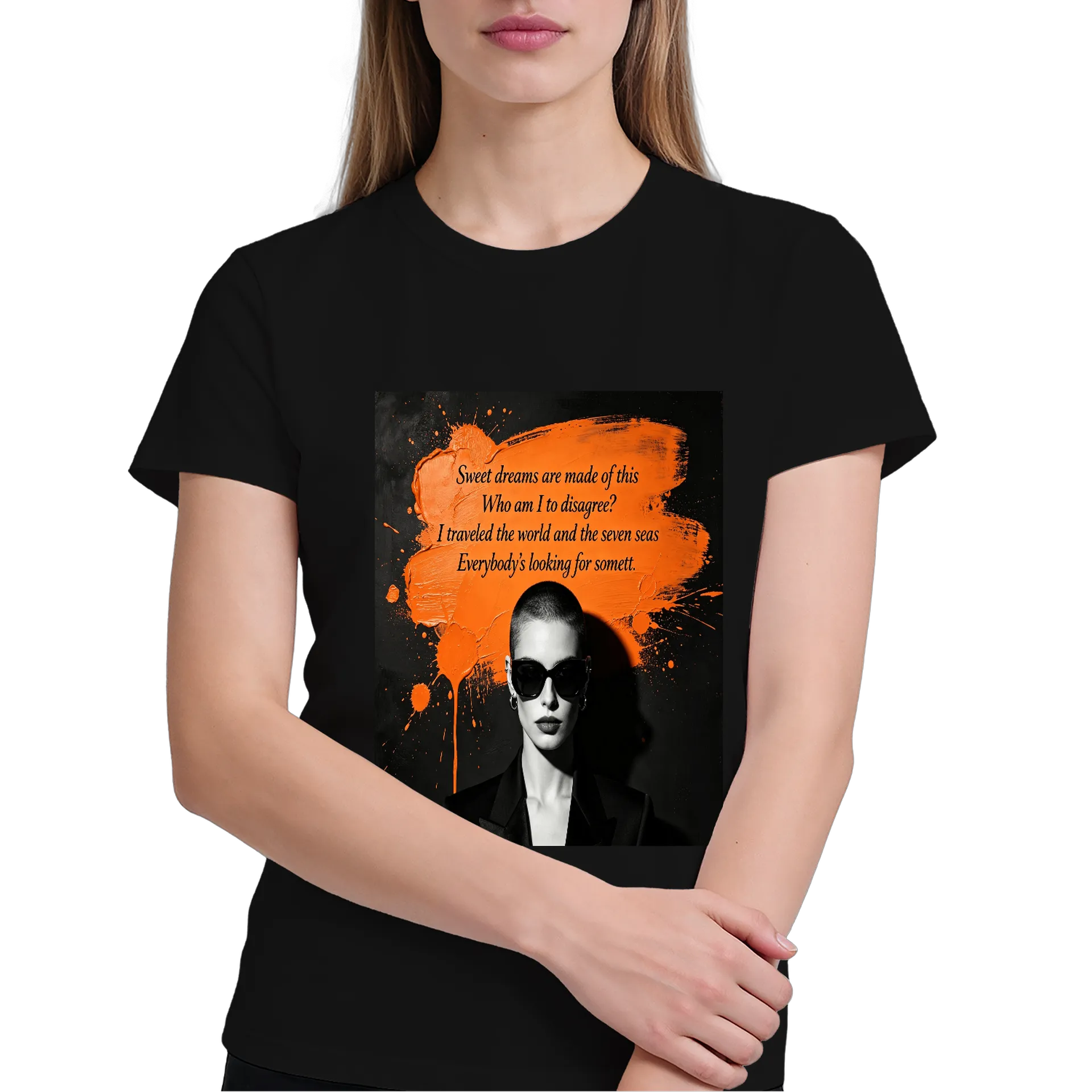 Camiseta Abstrata Retrô com Laranja e Preto 100% Algodão - Imagem 3