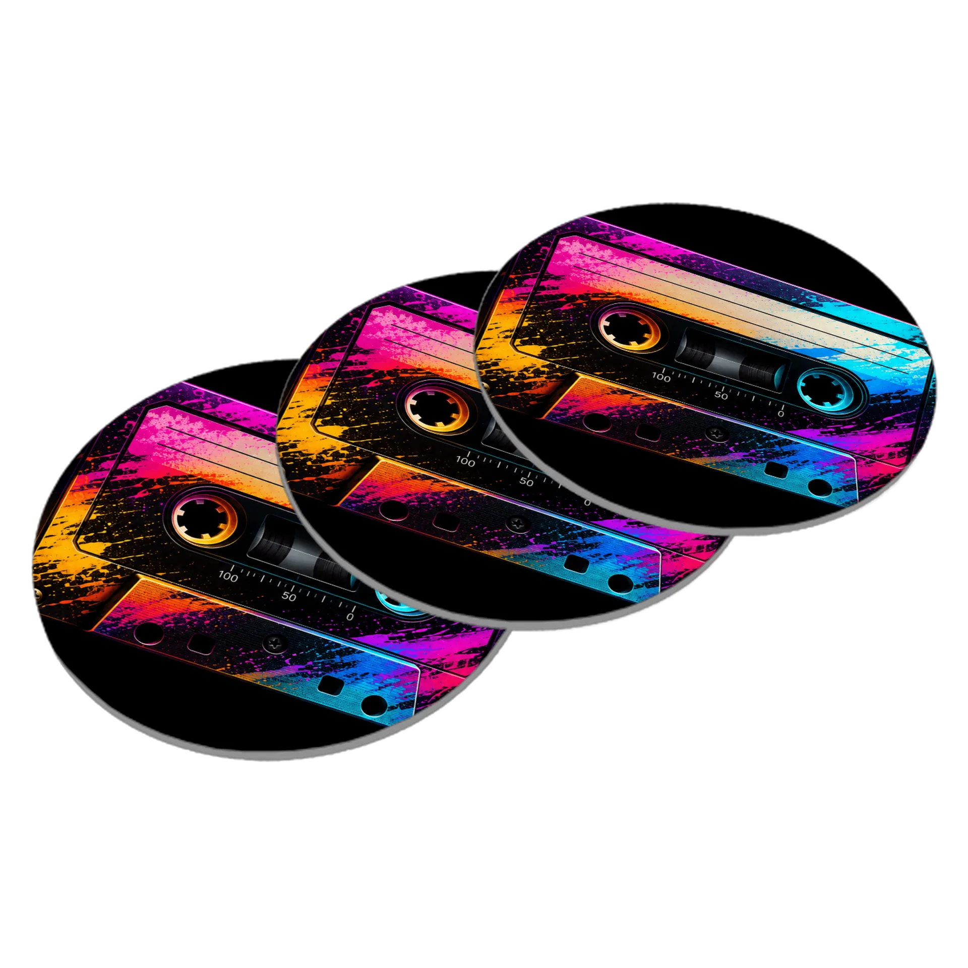 Porta-copo MDF Estampa Retrô Cassete Neon - Imagem 3