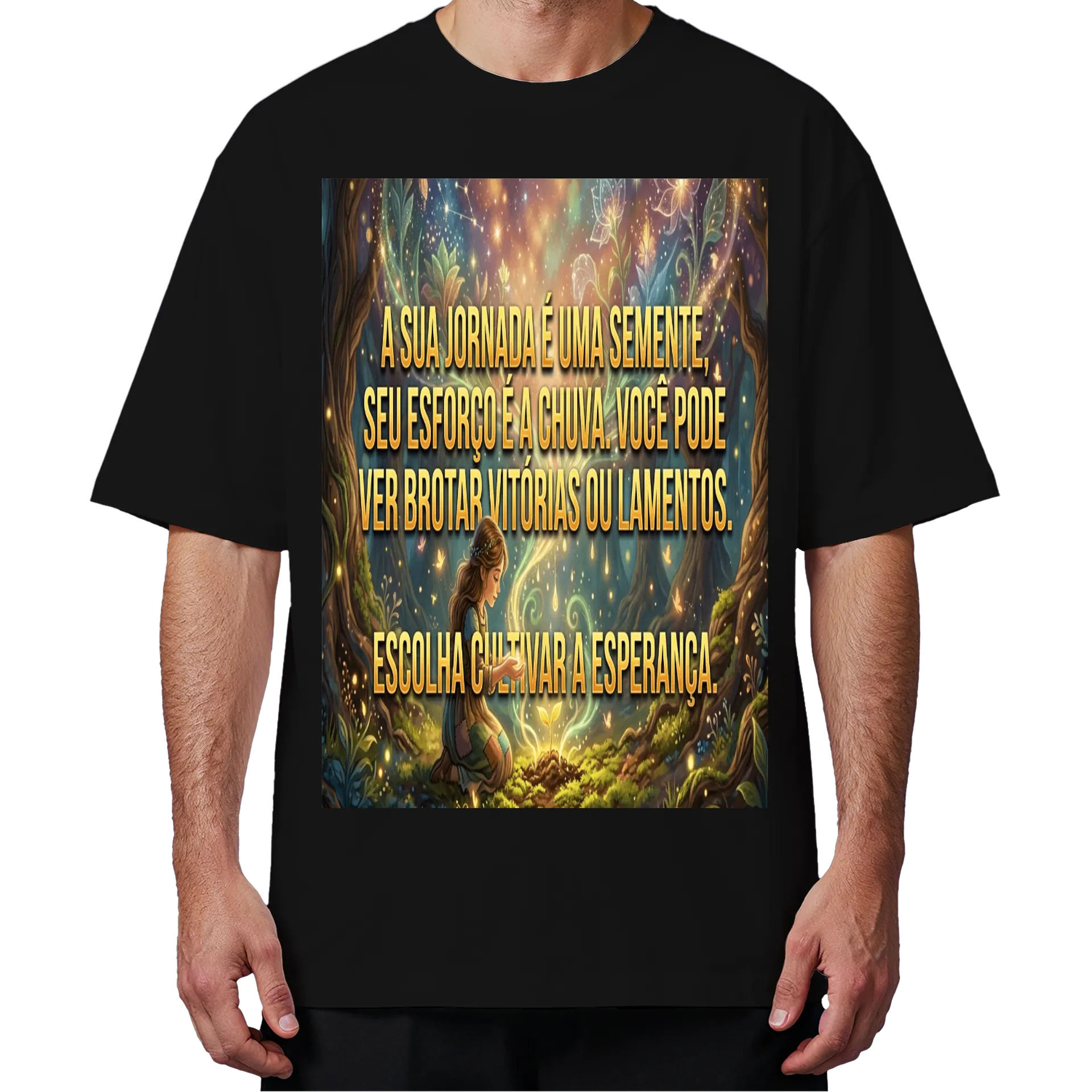 Camiseta Oversized Frase Motivacional Menina na Floresta - Imagem 4