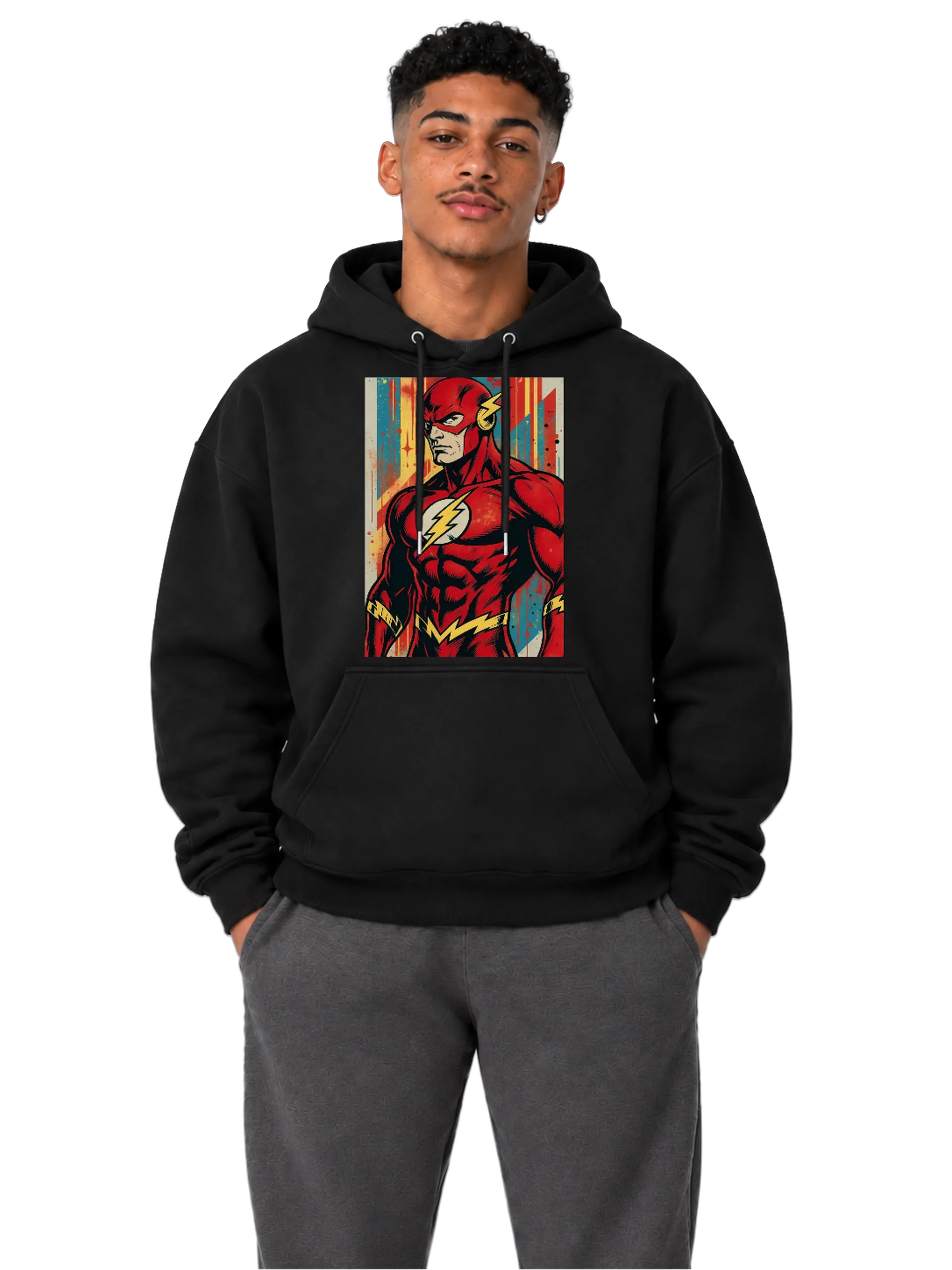 Blusa Moletom Canguru Herói Raio Estilo Retrô Colorido - Imagem 3