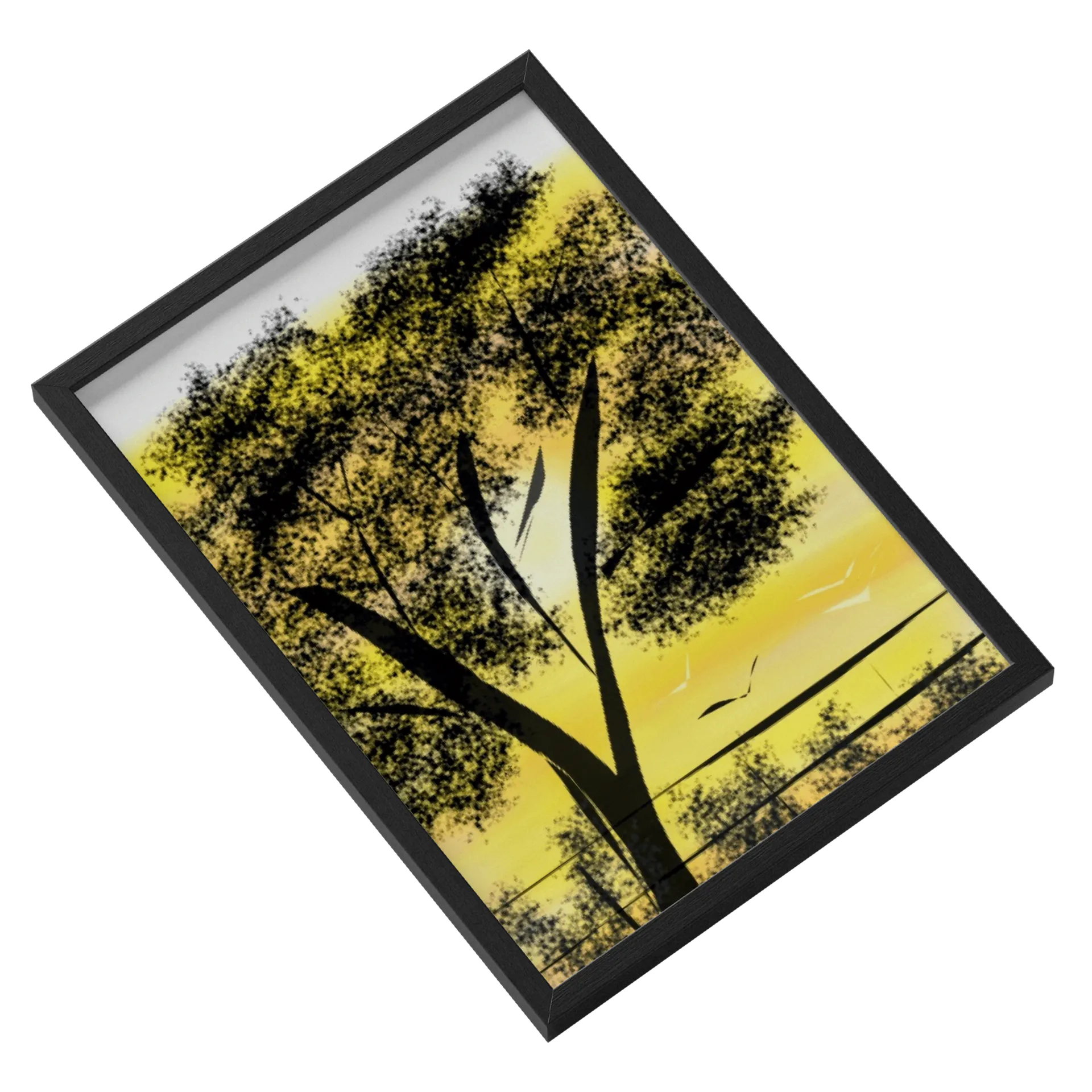 Quadro Paisagem Abstrata Árvores Pretas Amarelas A3 - Imagem 2