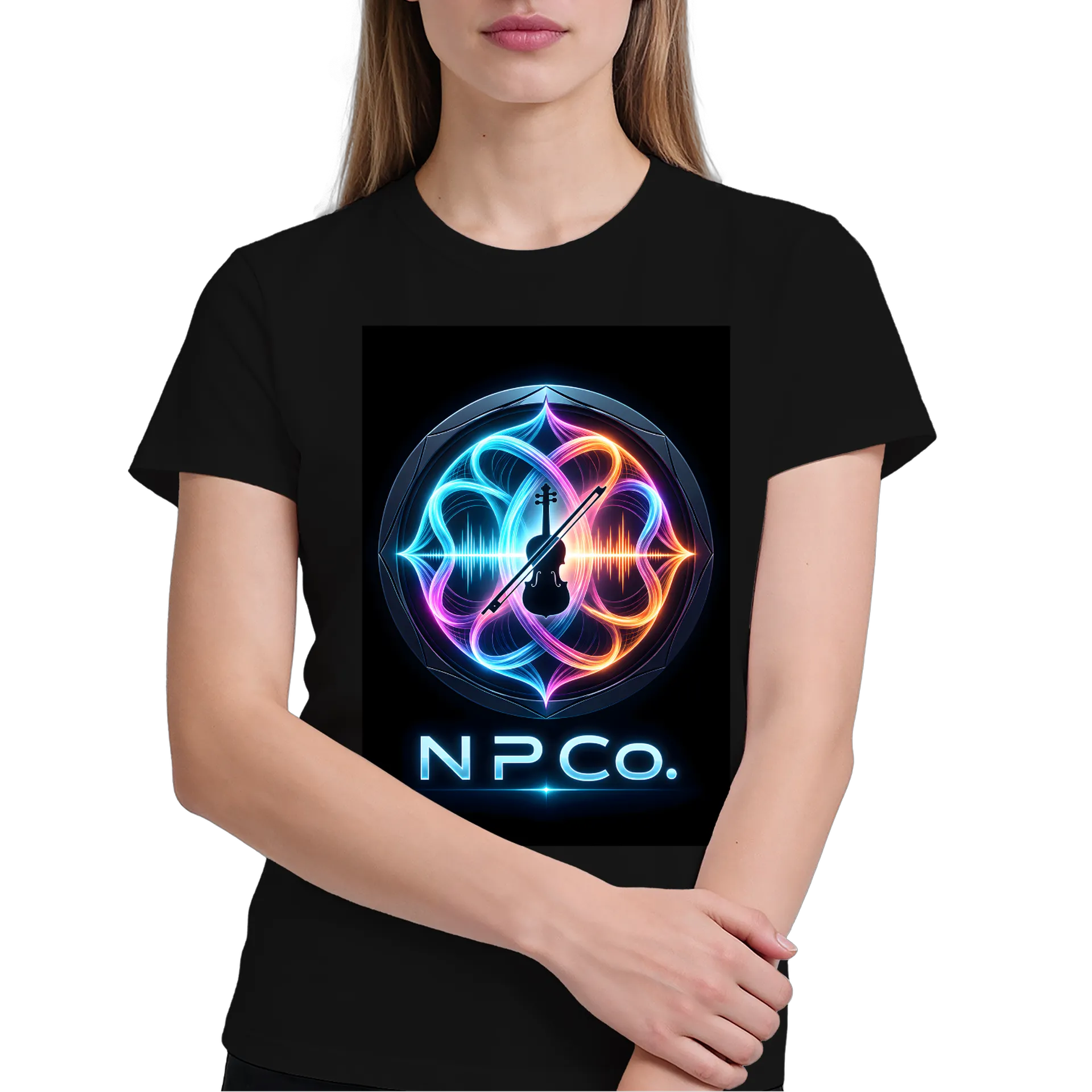 Camiseta NPC Logo Musical e Frase A IA Não Rouba a Música de Neural Pulse Co. — imagem 3 de 6