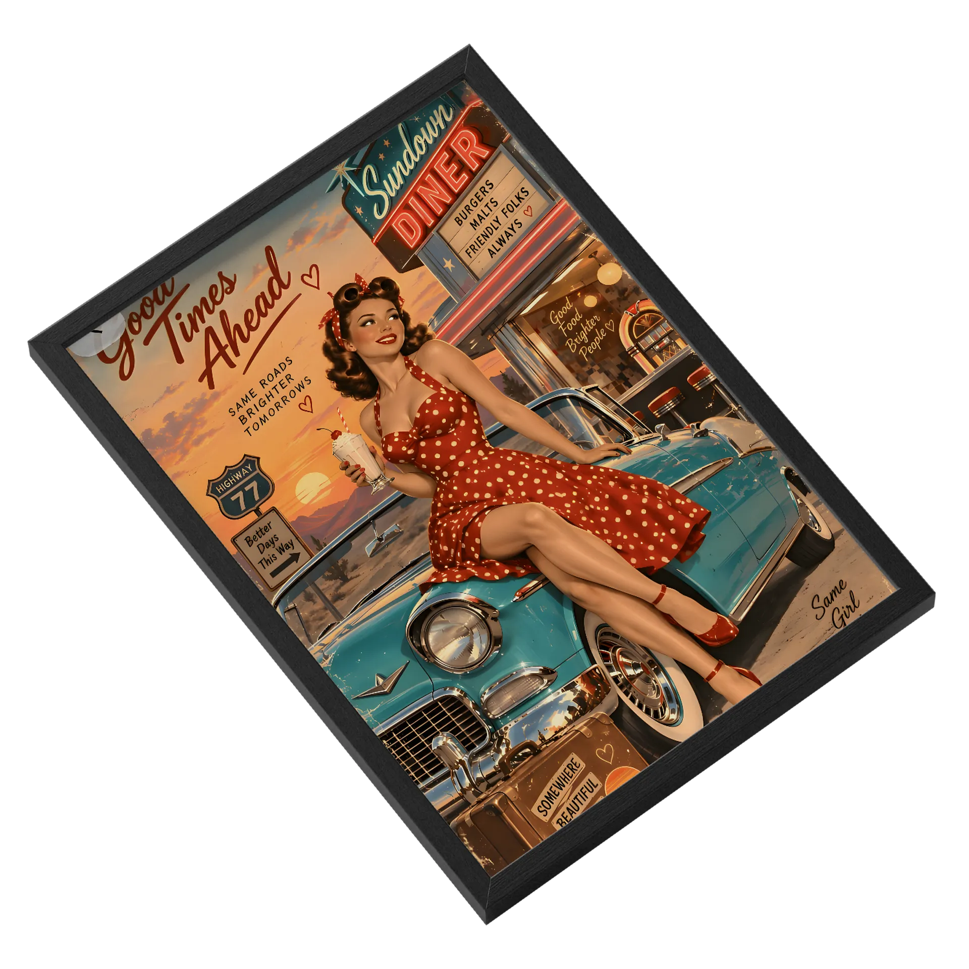 Quadro Pin-up Retrô Diner e Carro Clássico A3 de Garagem ruiva — imagem 2 de 3