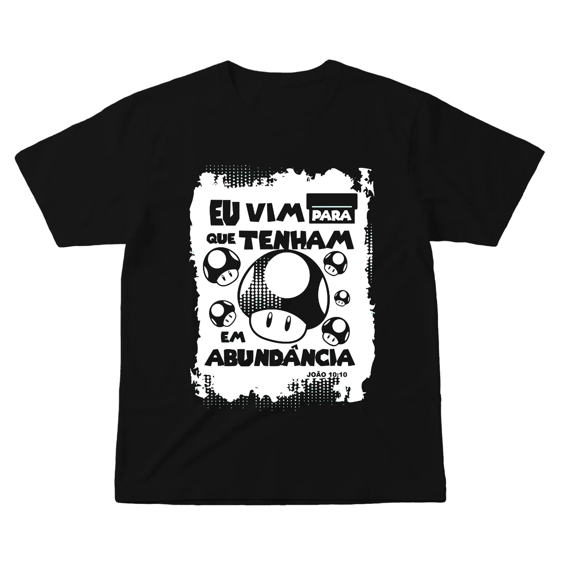 Camiseta Estampa Cogumelo Preto e Branco 100% Algodão - Imagem 1