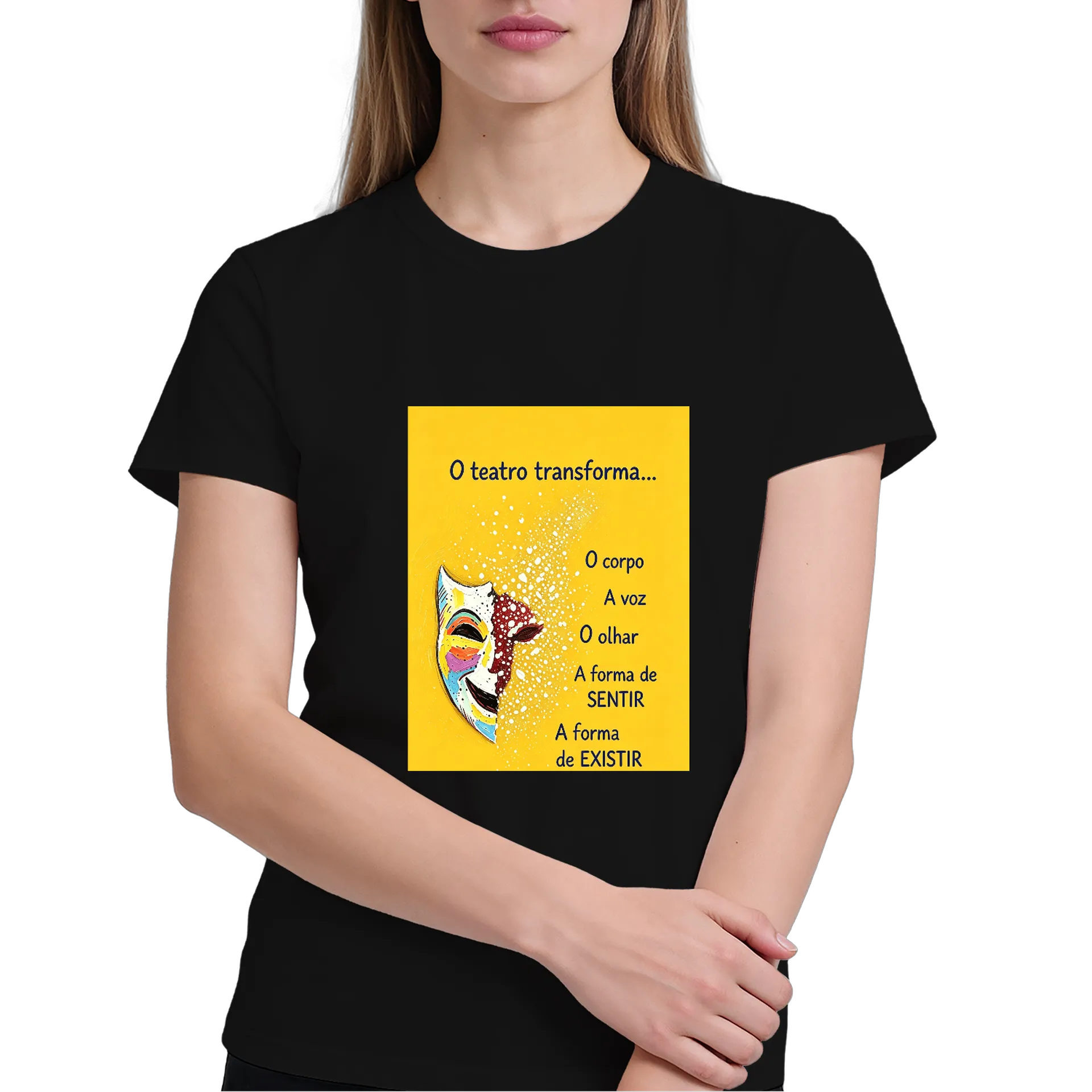 Camiseta Estampa Teatro Máscara Amarela 100% Algodão - Imagem 4