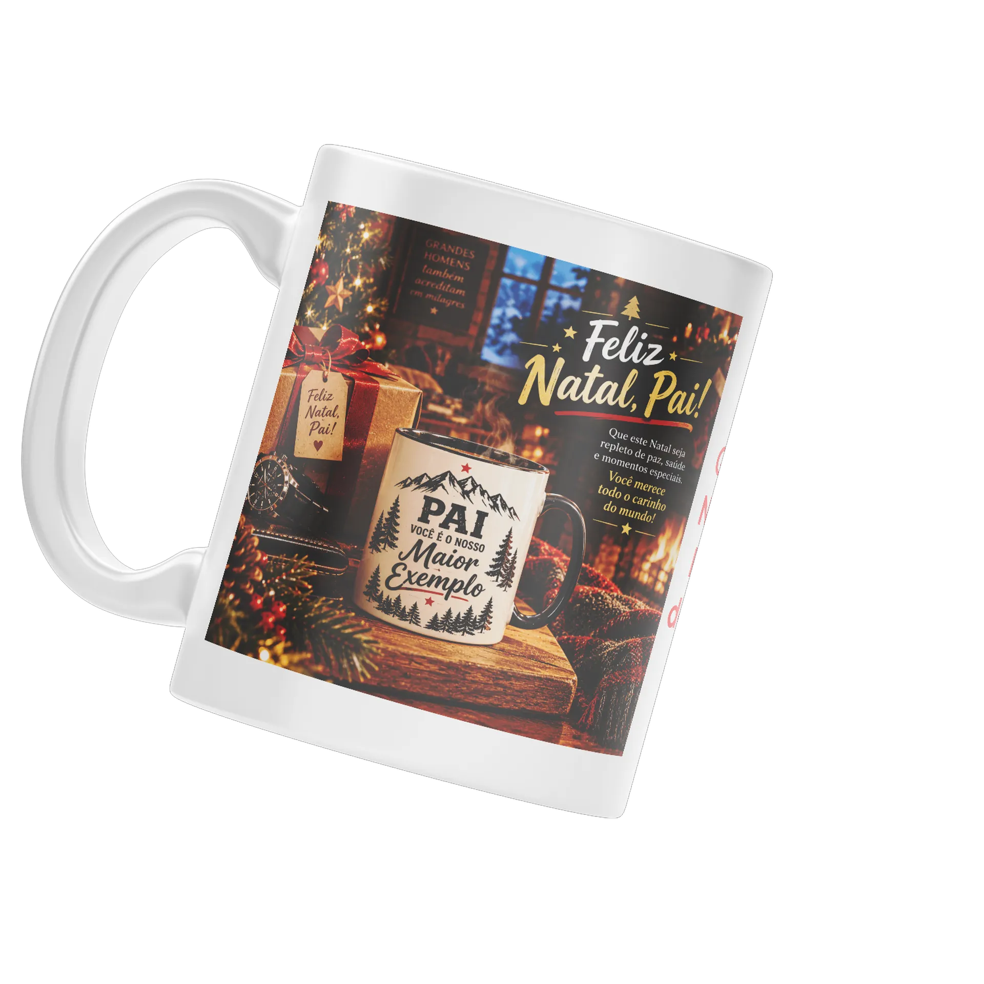 Caneca Feliz Natal Pai Estampa Tipográfica e Montanhas 325ml - Imagem 3