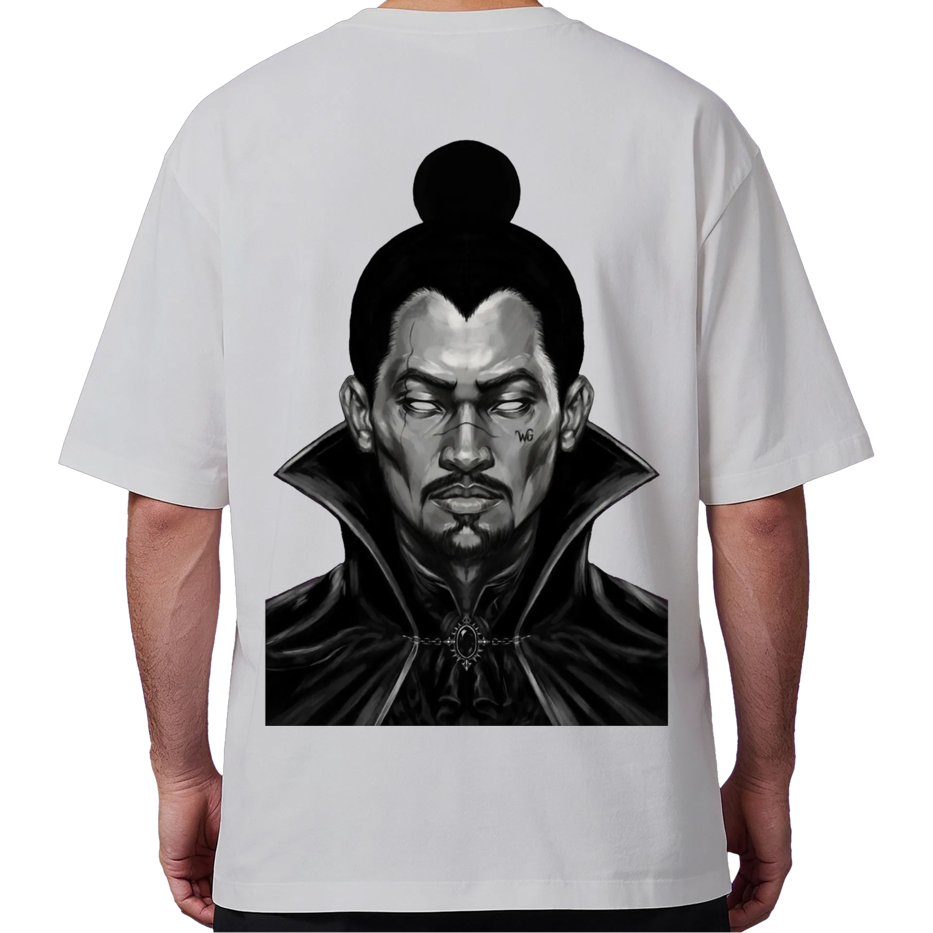 Camiseta Oversized Retrato Vampiro Monocromático 50% Algodão - Imagem 6