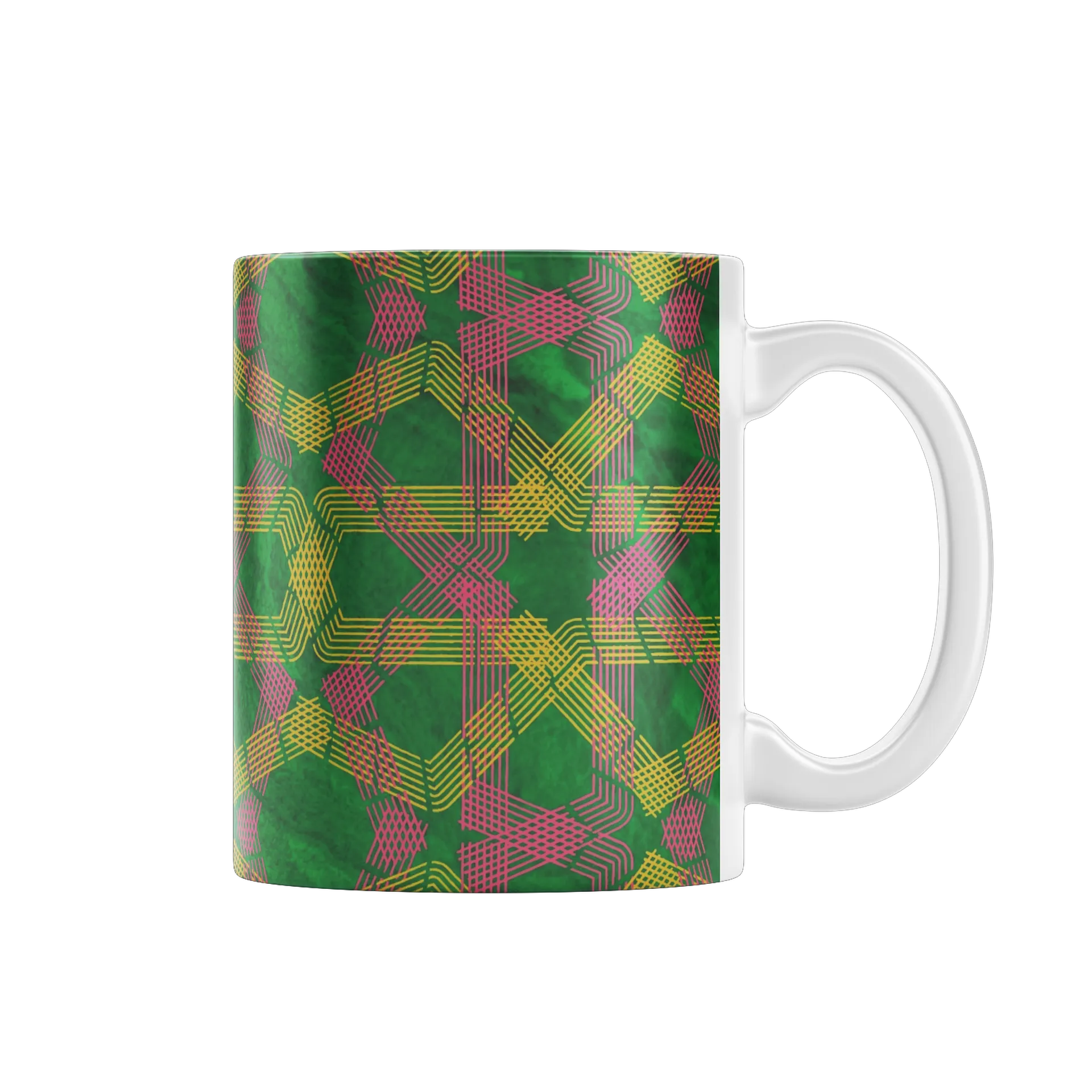 Caneca Porcelana Estampa Geométrica Verde Rosa 325ml - Imagem 1