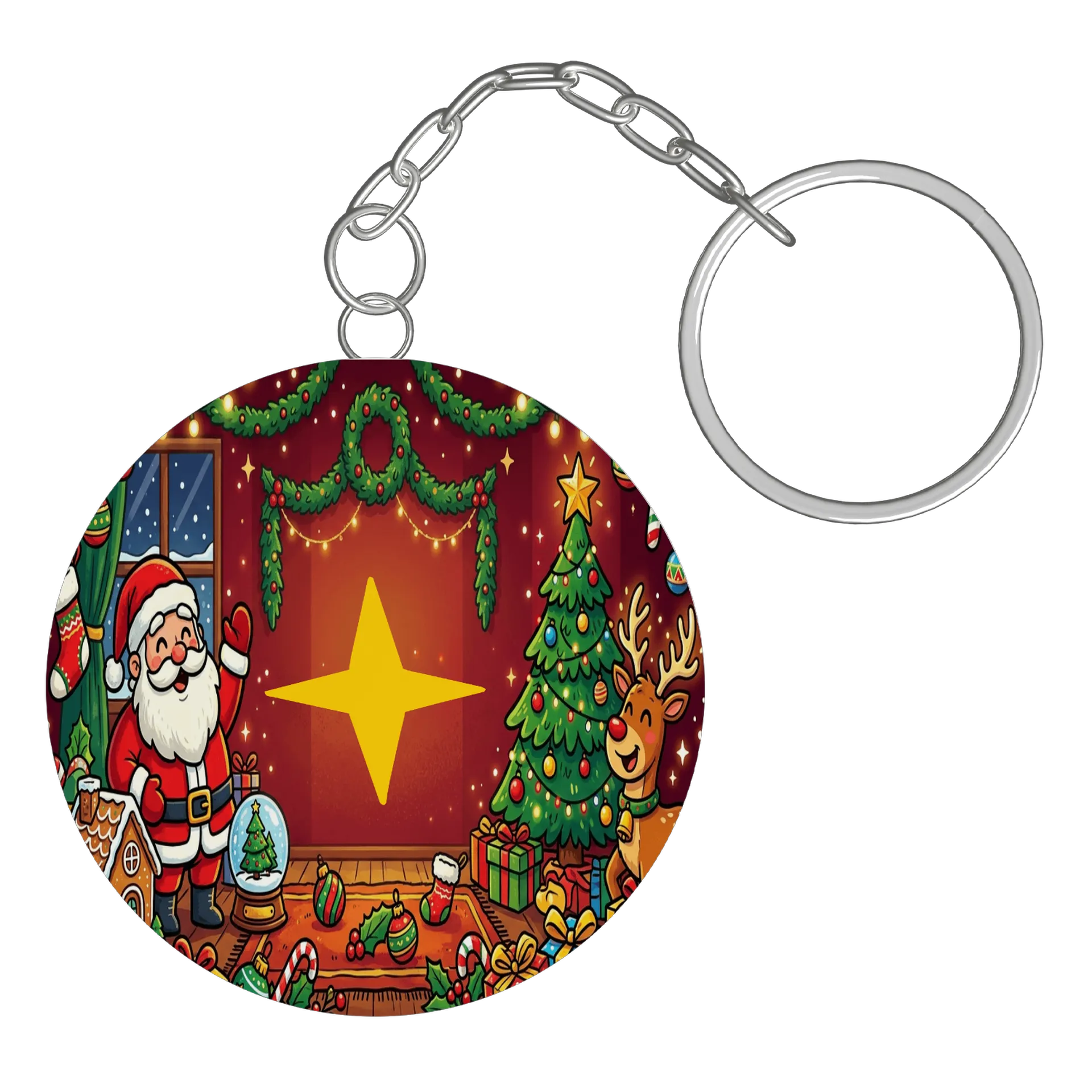 Chaveiro MDF Papai Noel Árvore de Natal Ilustração Colorida - Imagem 2