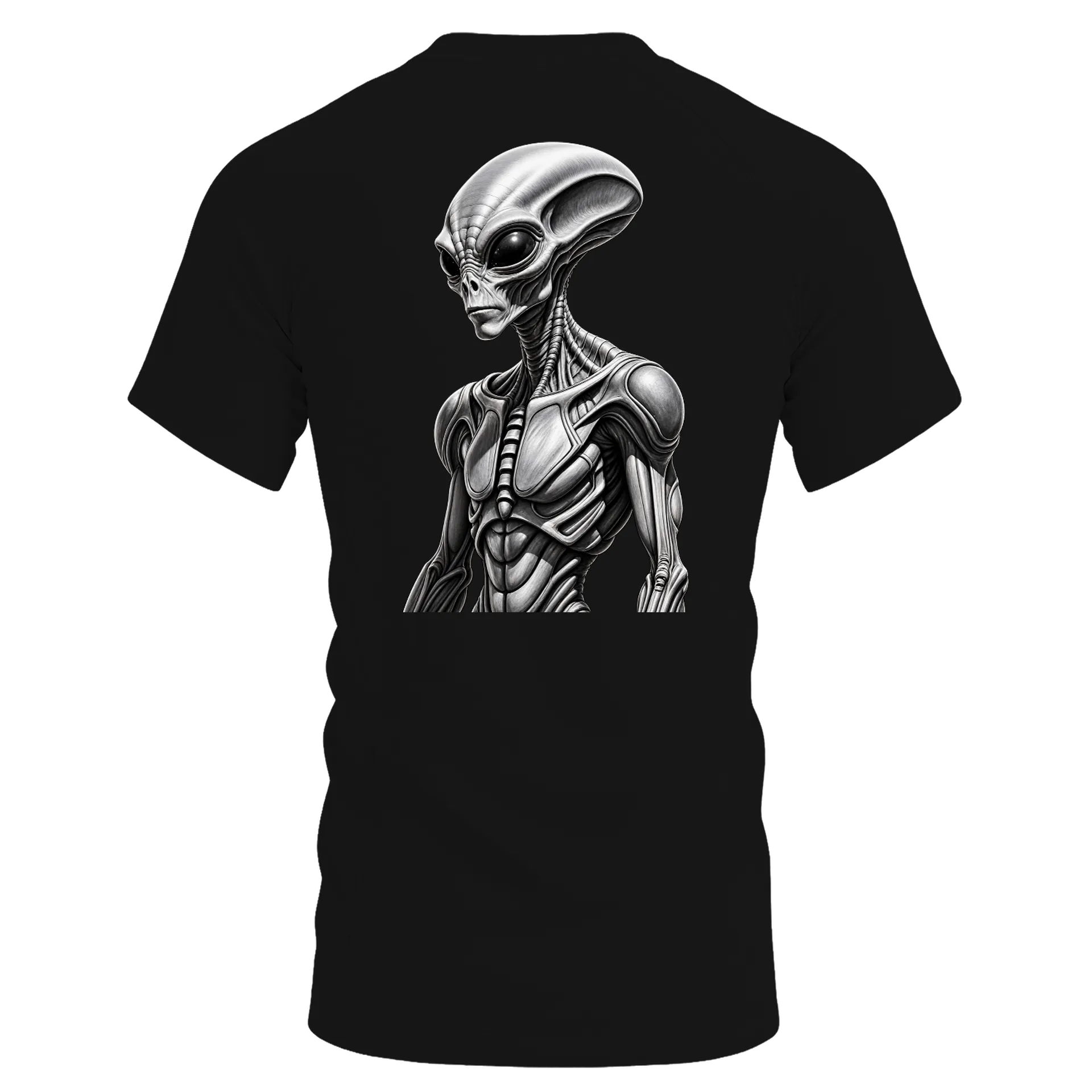Camiseta Dry Fit Alien Realista Preto e Branco Respirável - Imagem 2