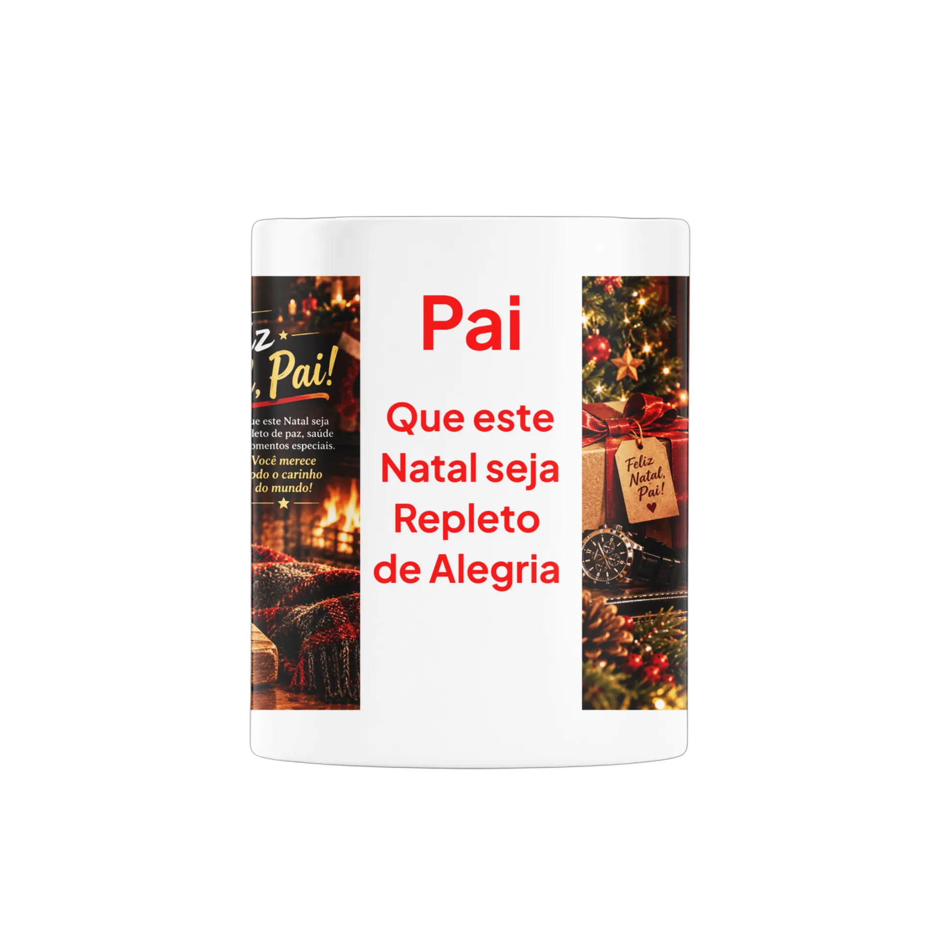 Caneca Feliz Natal Pai Estampa Tipográfica e Montanhas 325ml - Imagem 2
