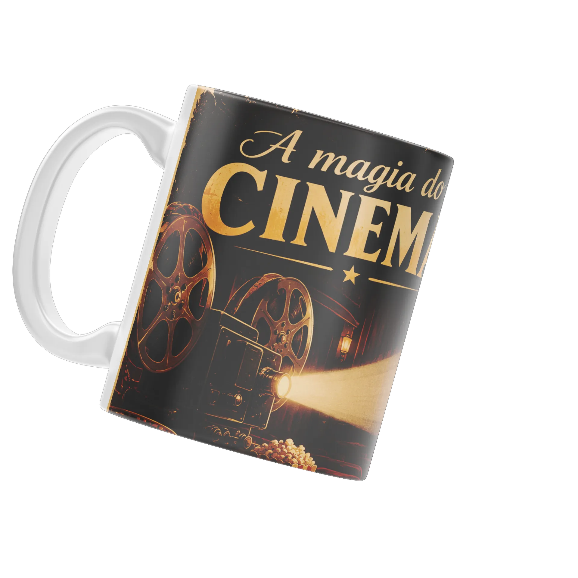 Caneca Cinema Vintage com Frase A Vida É Melhor 325ml - Imagem 1