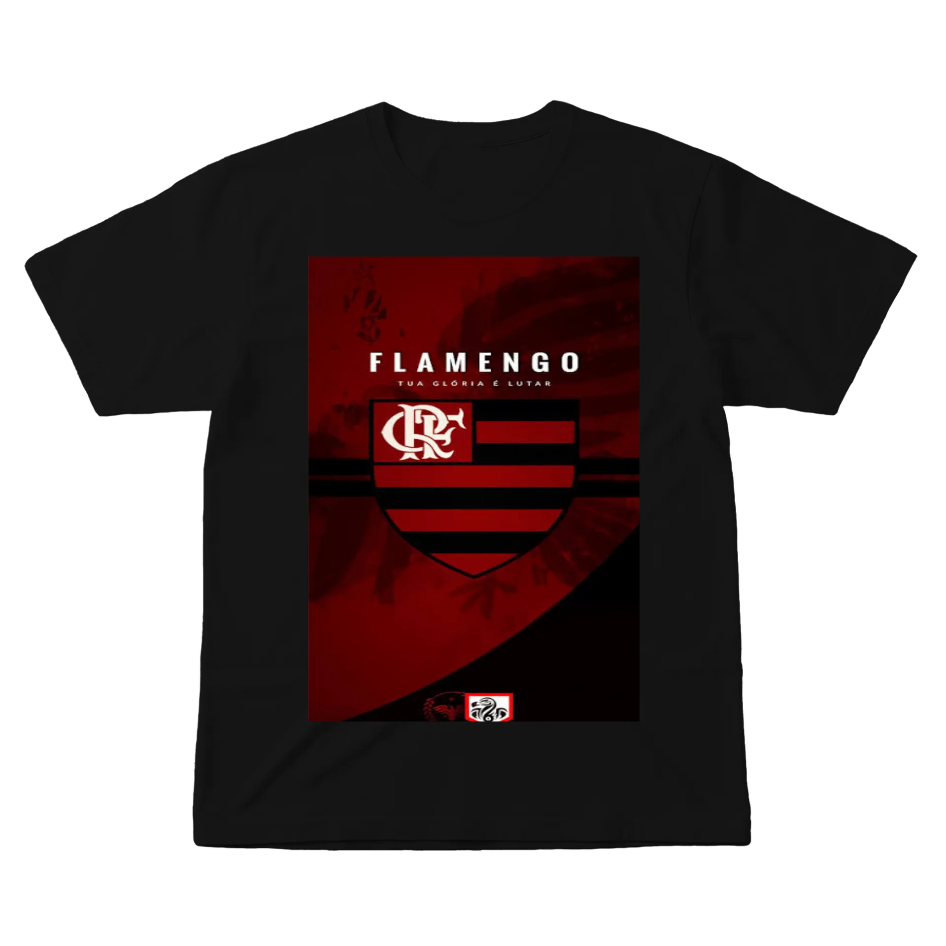 Camiseta Escudo Flamengo Listras Vermelhas e Pretas 100% - Imagem 1