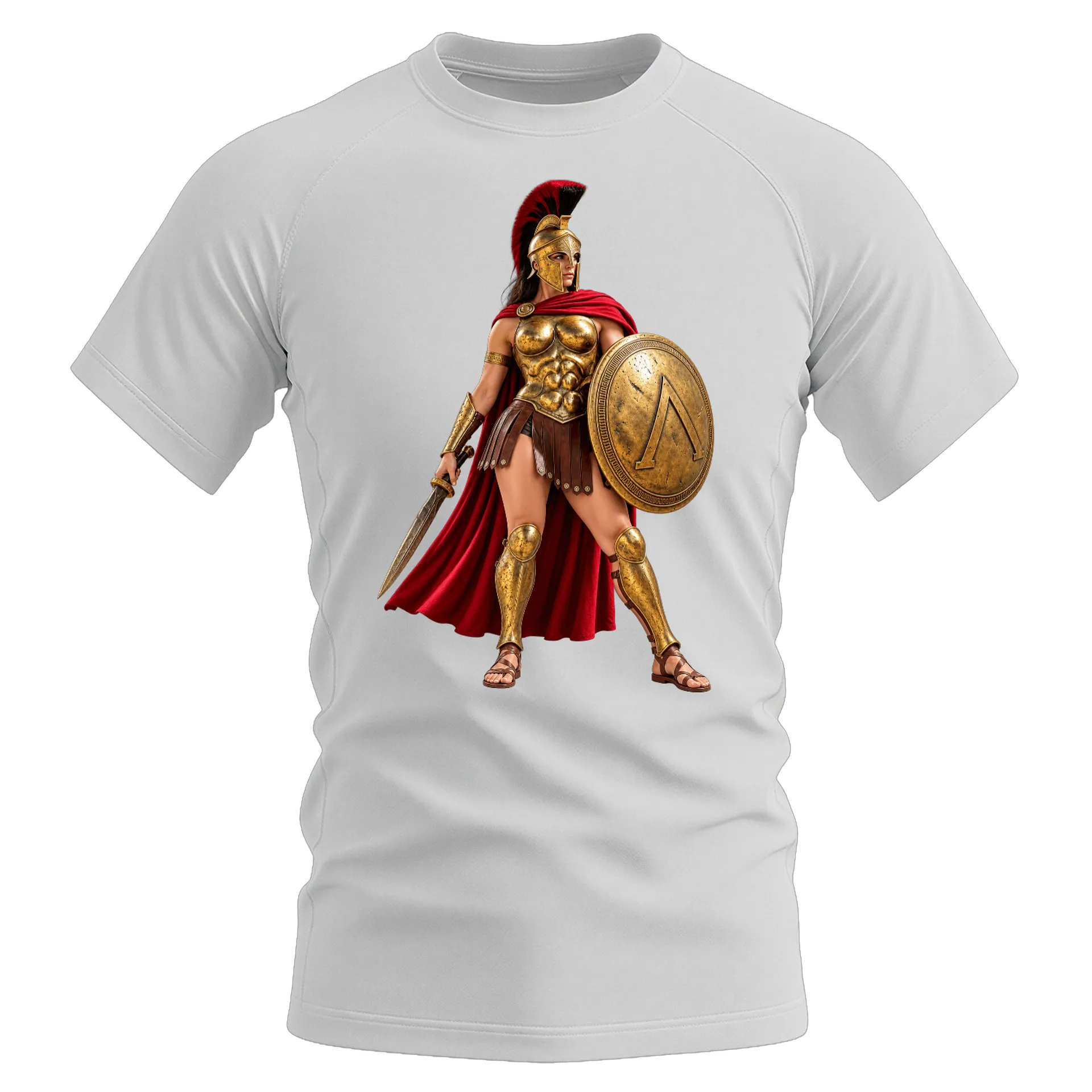 Camiseta Dry Fit Guerreira com Armadura Dourada Realista - Imagem 1