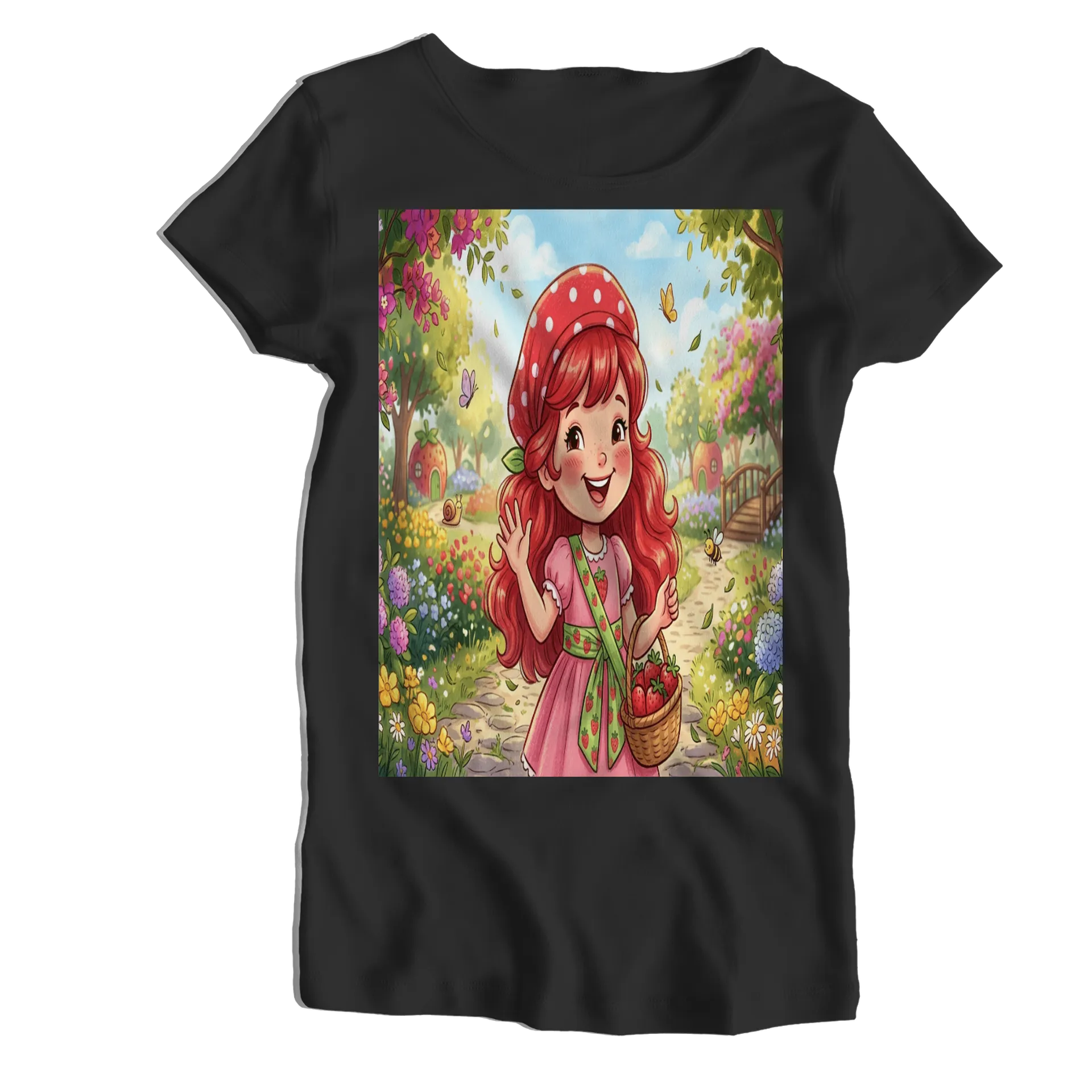 Camiseta Babylook Menina Ruiva Morango Cartoon 100% Algodão - Imagem 1