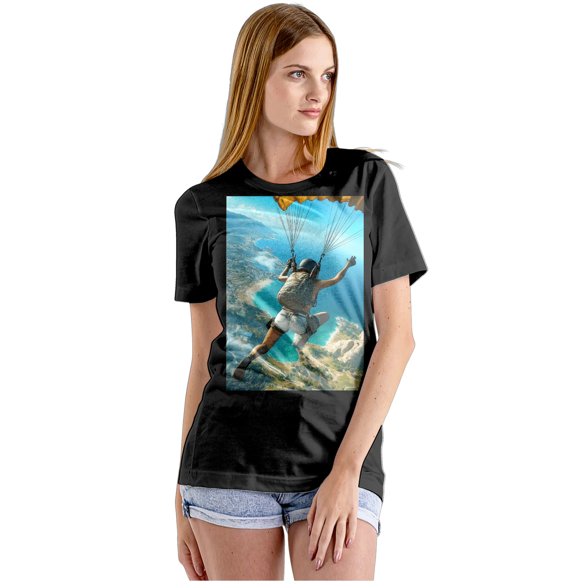 Camiseta Babylook Paraquedista sobre Paisagem Costeira - Imagem 5