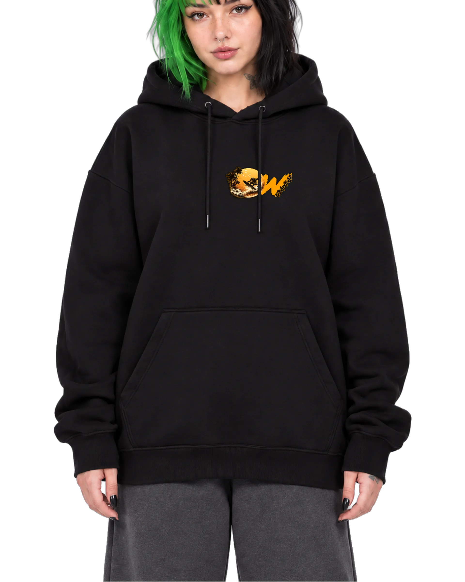 Blusa Moletom Estampa Surf Sunset com Canguru Preto - Imagem 1