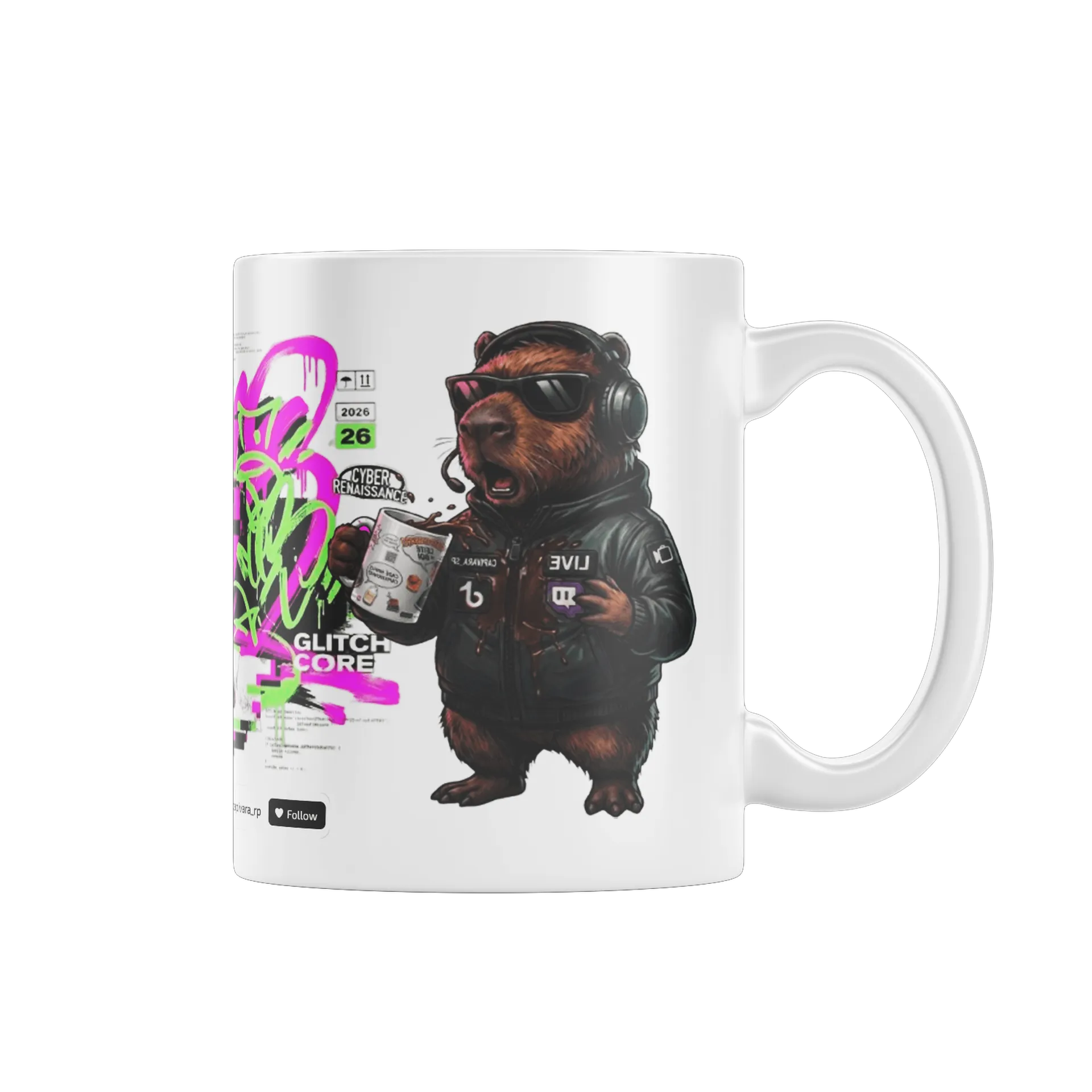 Caneca Capivara com Grafite Neon Estilo Cyberpunk - Imagem 1
