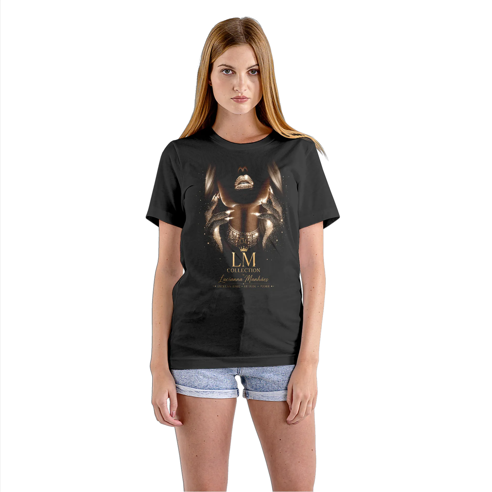 Camiseta Babylook Glam Ouro Luxo 100% Algodão - Imagem 3