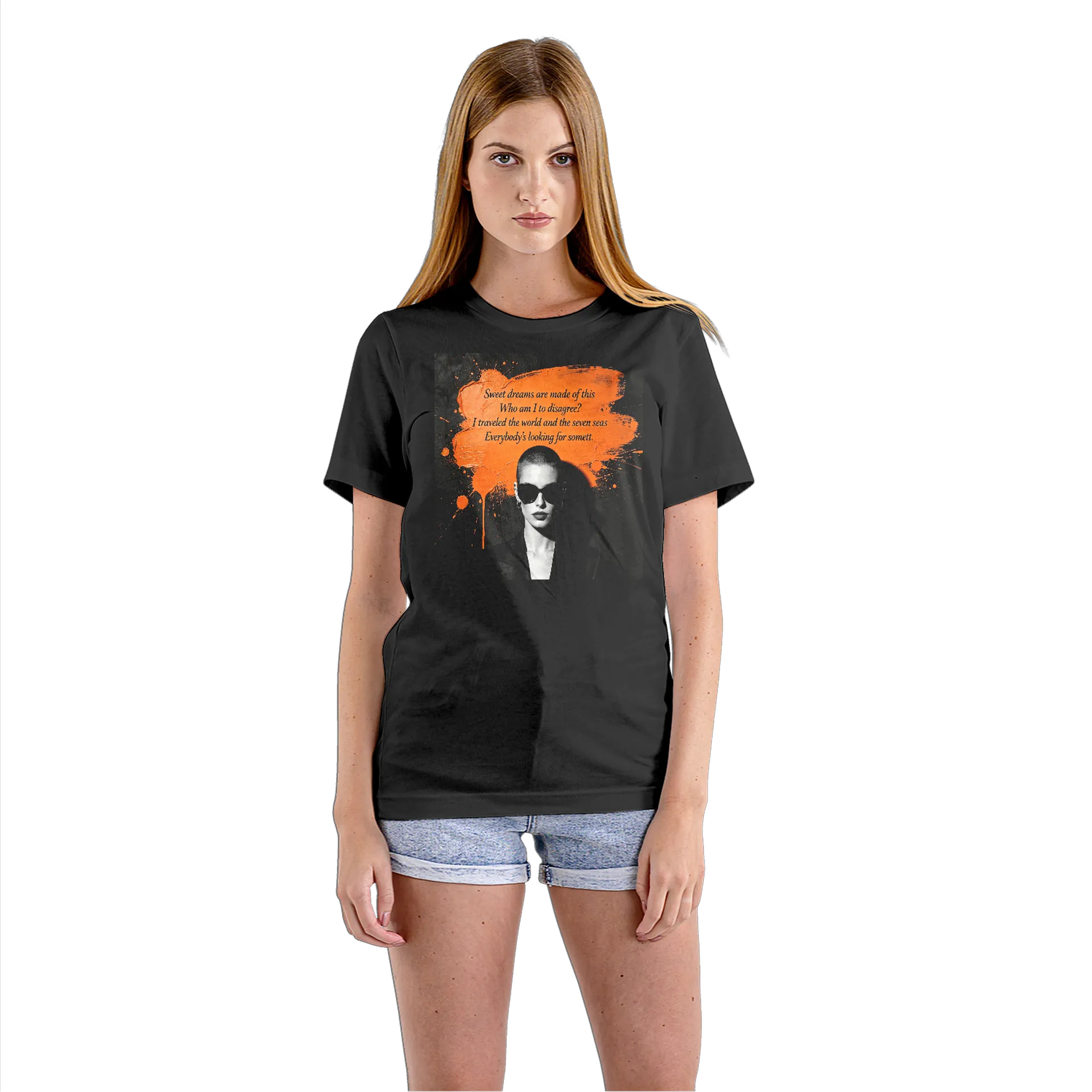 Camiseta Babylook Letra e Óculos Estampa Laranja Arte - Imagem 3